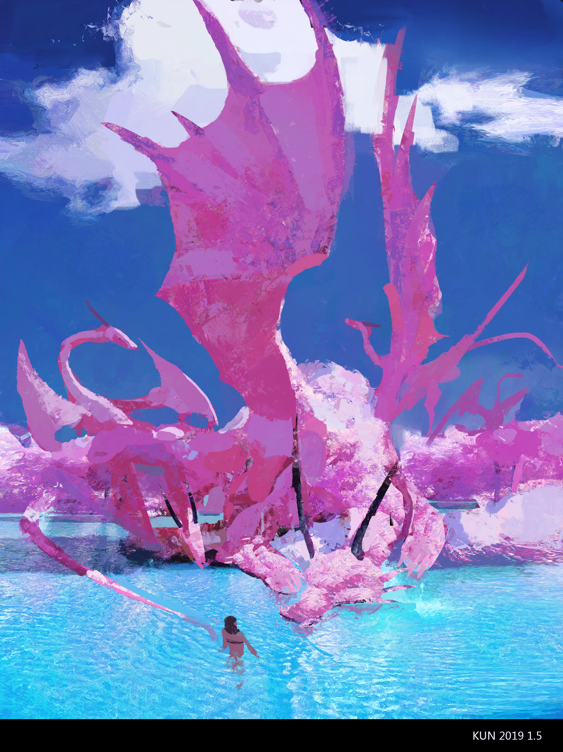 General 1920x2564 animation concept art illustration flowers dragon water sky clouds