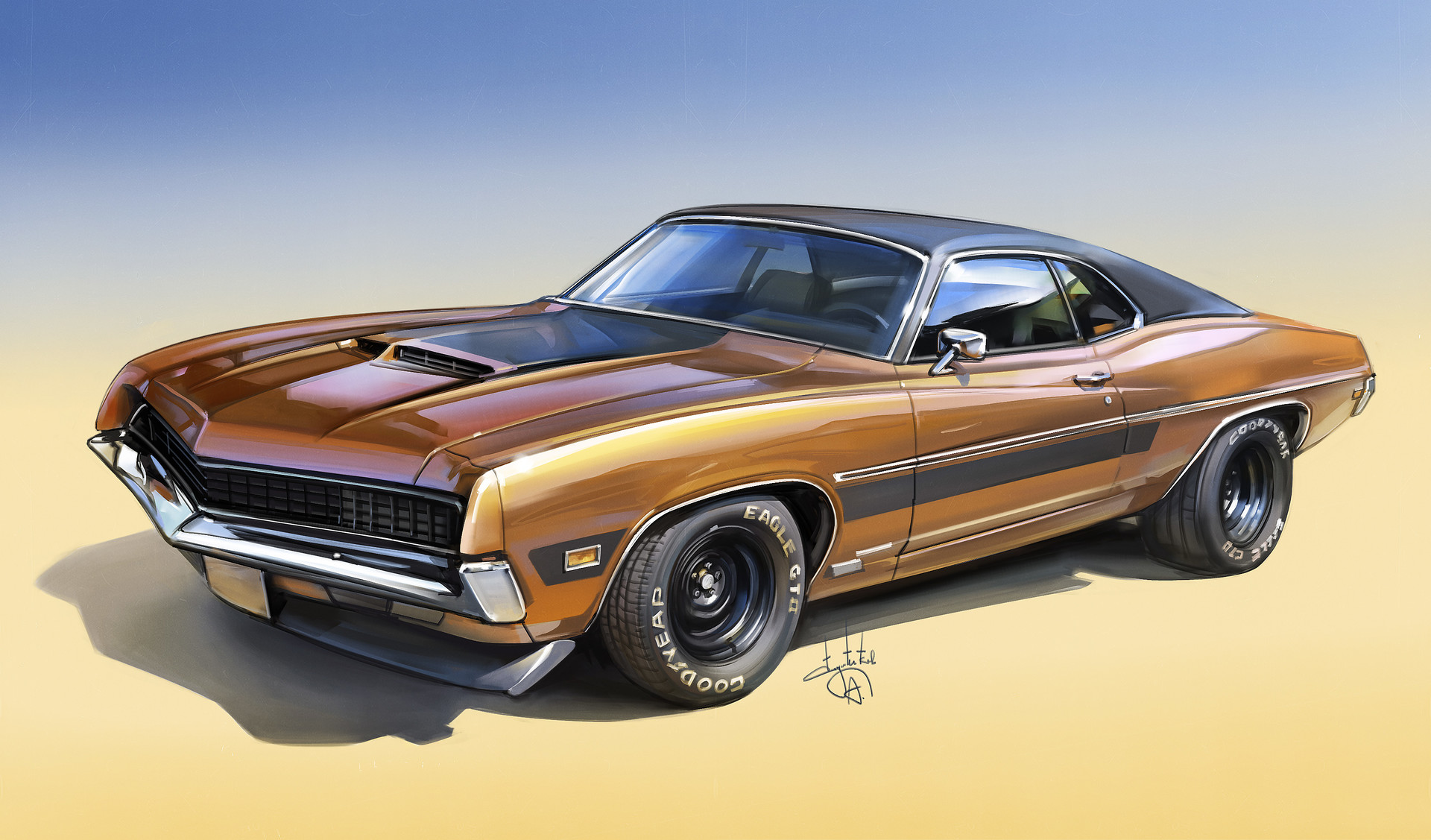 General 1920x1127 Ford Torino Ford simple background Aleksandr Sidelnikov car muscle cars American cars