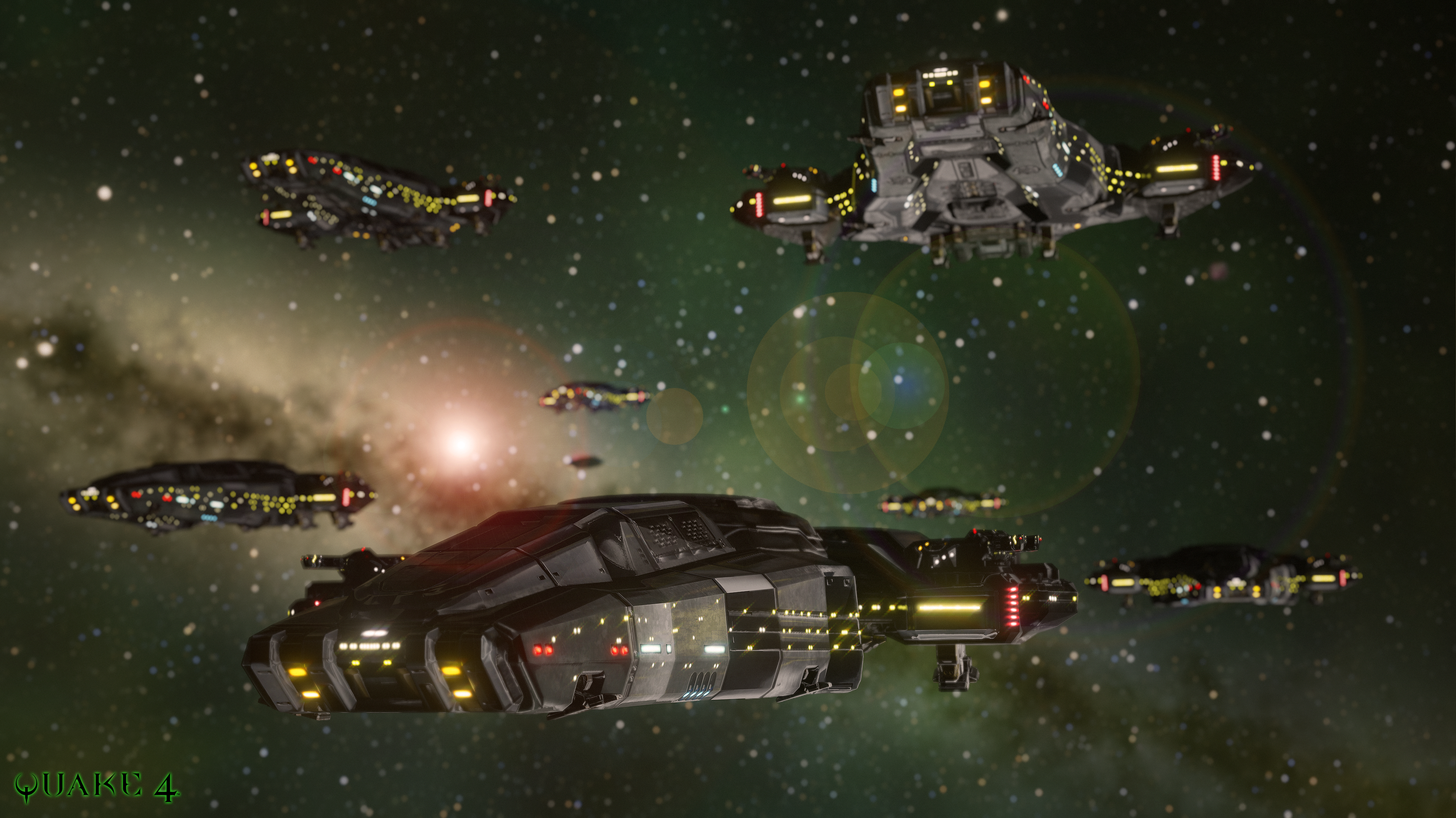 General 3840x2160 Quake 4 space galaxy spaceship stars lights vehicle MCC Ship