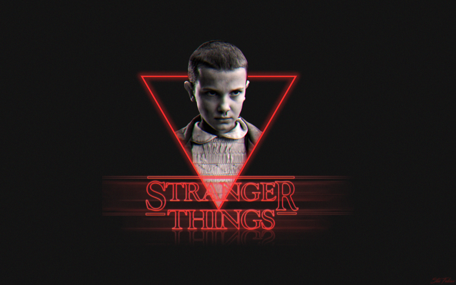 General 1920x1200 Stranger Things neon 1980s typography photoshopped digital art Eleven Millie Bobby Brown black background TV series nosebleed anaglyph 3D