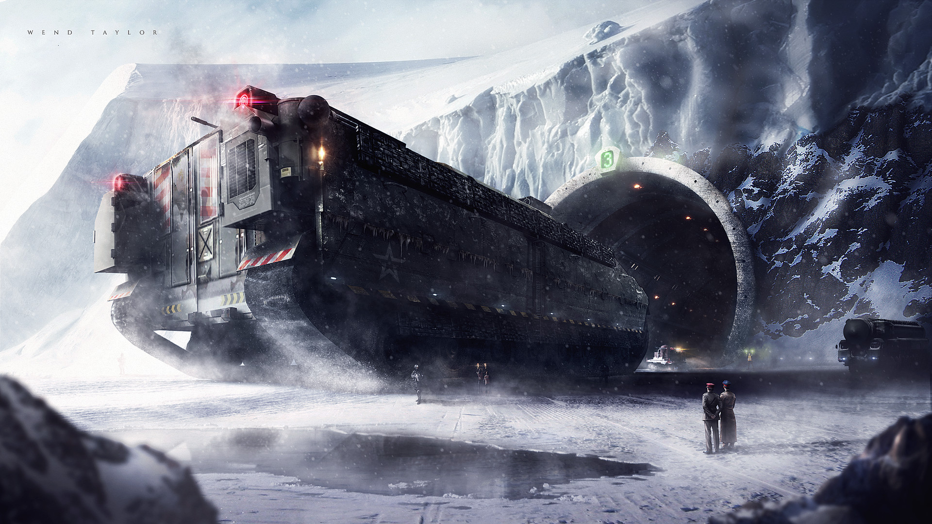 General 1920x1080 digital art futuristic video games tank winter snow tunnel rocks soldier science fiction