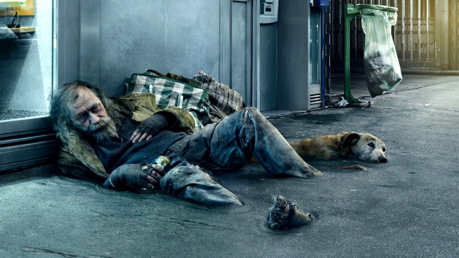 People 1920x1080 old people photo manipulation dog homeless street sinking sad depressing urban