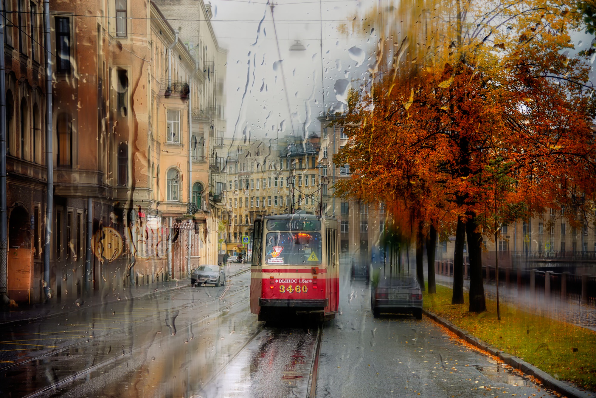 General 2000x1335 St. Petersburg city cityscape tram rain Russia photoshopped car fall