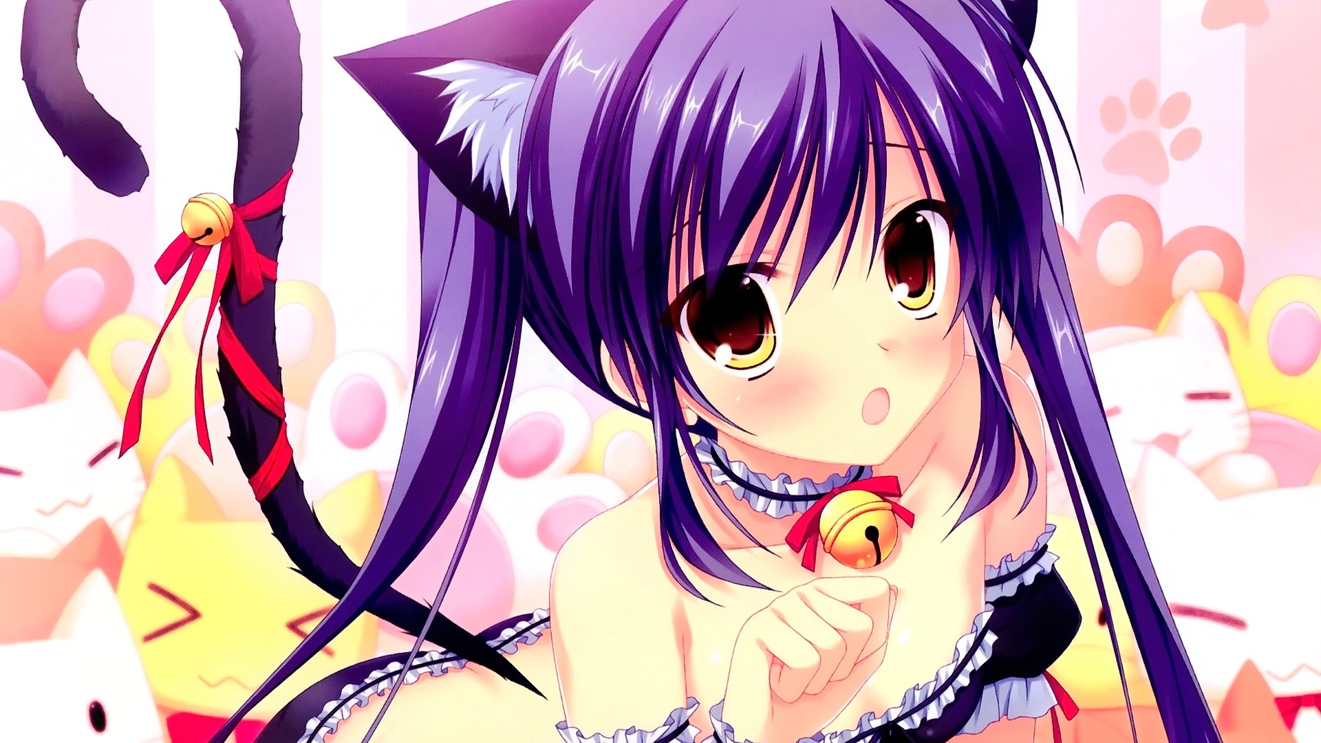 Anime 1920x1080 anime anime girls cat girl Da Capo purple hair animal ears tail long hair open mouth