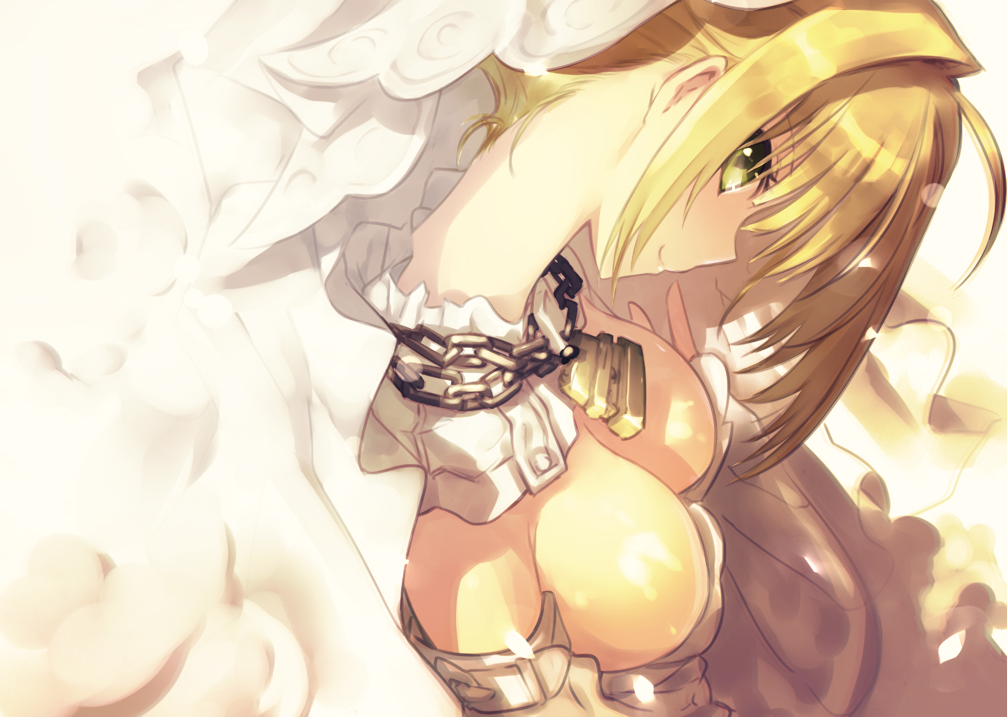 Anime 2000x1424 anime anime girls Saber Bride cleavage blonde Fate series Fate/Extra CCC Fate/Extra Nero Claudius face profile boobs big boobs white background simple background curvy