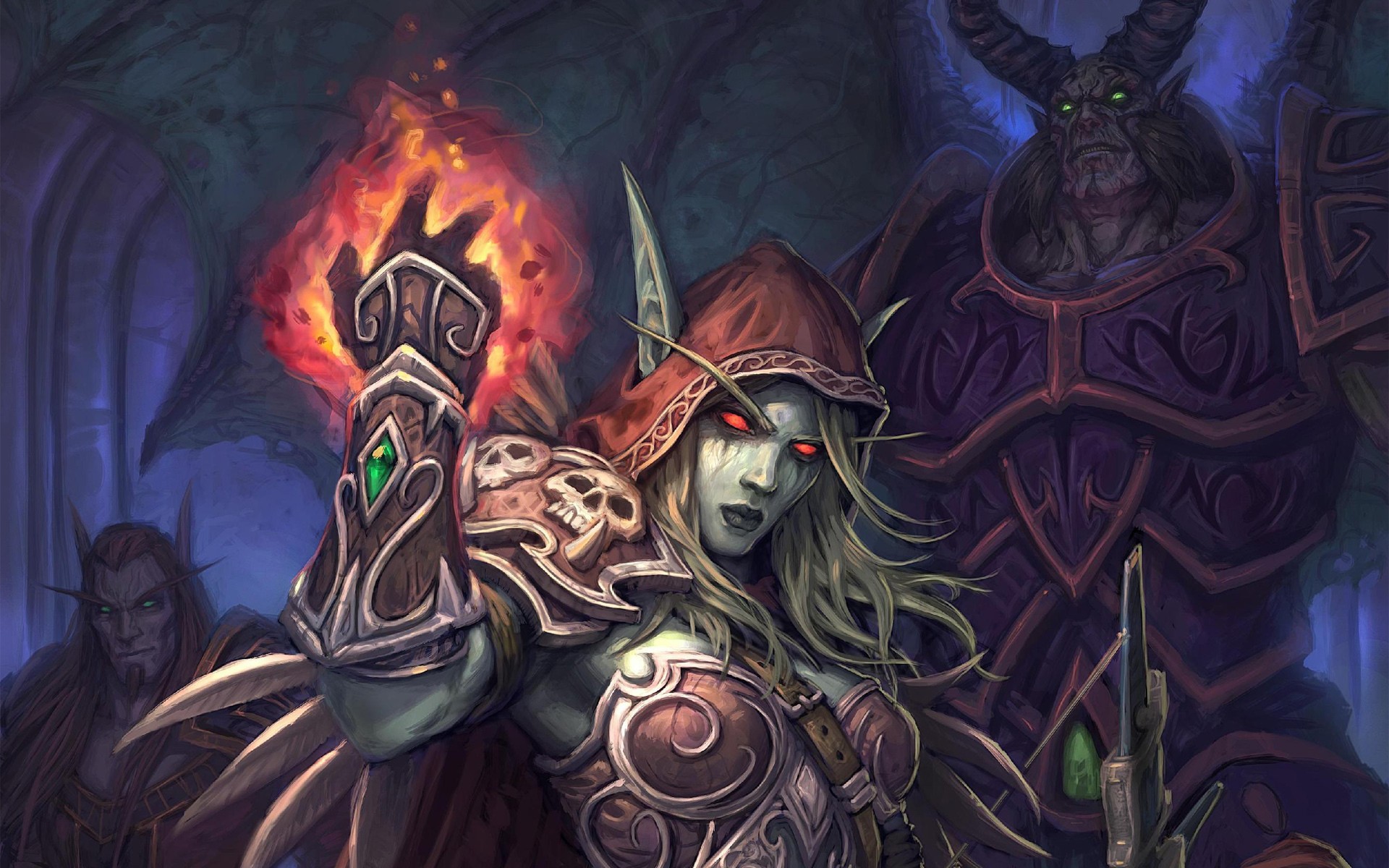 General 1920x1200 World of Warcraft Sylvanas Windrunner fantasy art PC gaming red eyes fantasy girl video game characters video game girls hoods pointy ears women long eyebrows