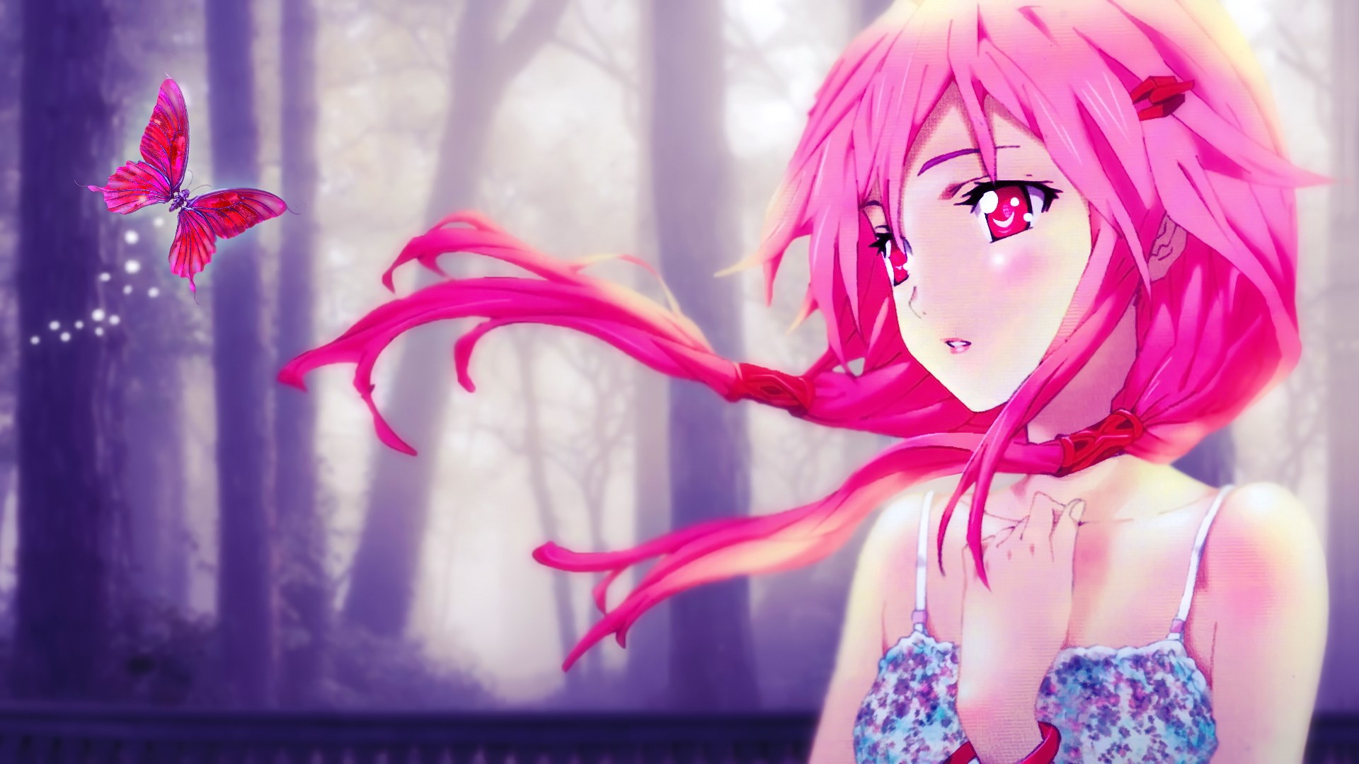 Anime 1920x1080 anime anime girls open mouth Guilty Crown Yuzuriha Inori pink hair animals insect butterfly