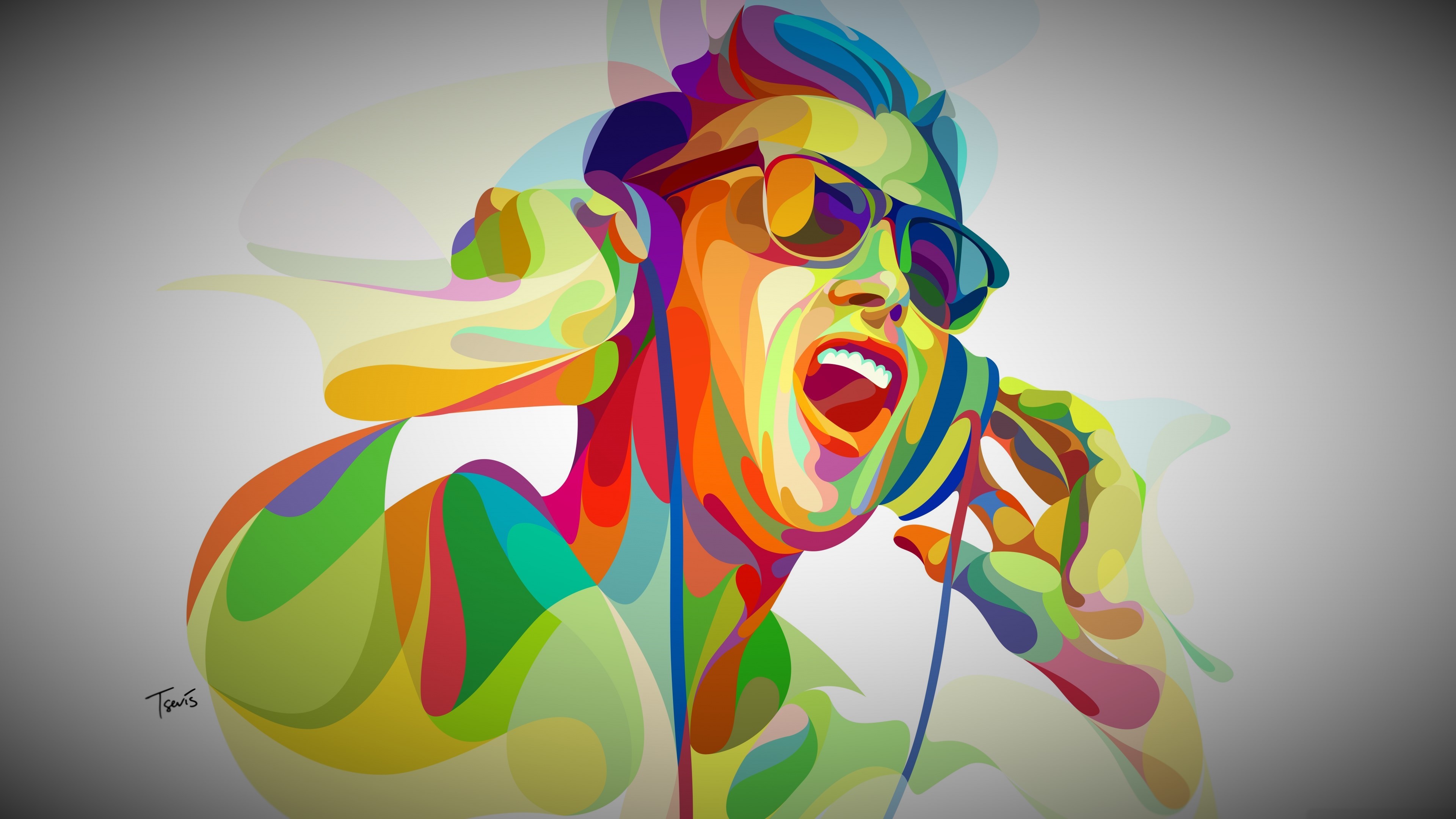General 3840x2160 pop music artwork colorful men open mouth simple background headphones