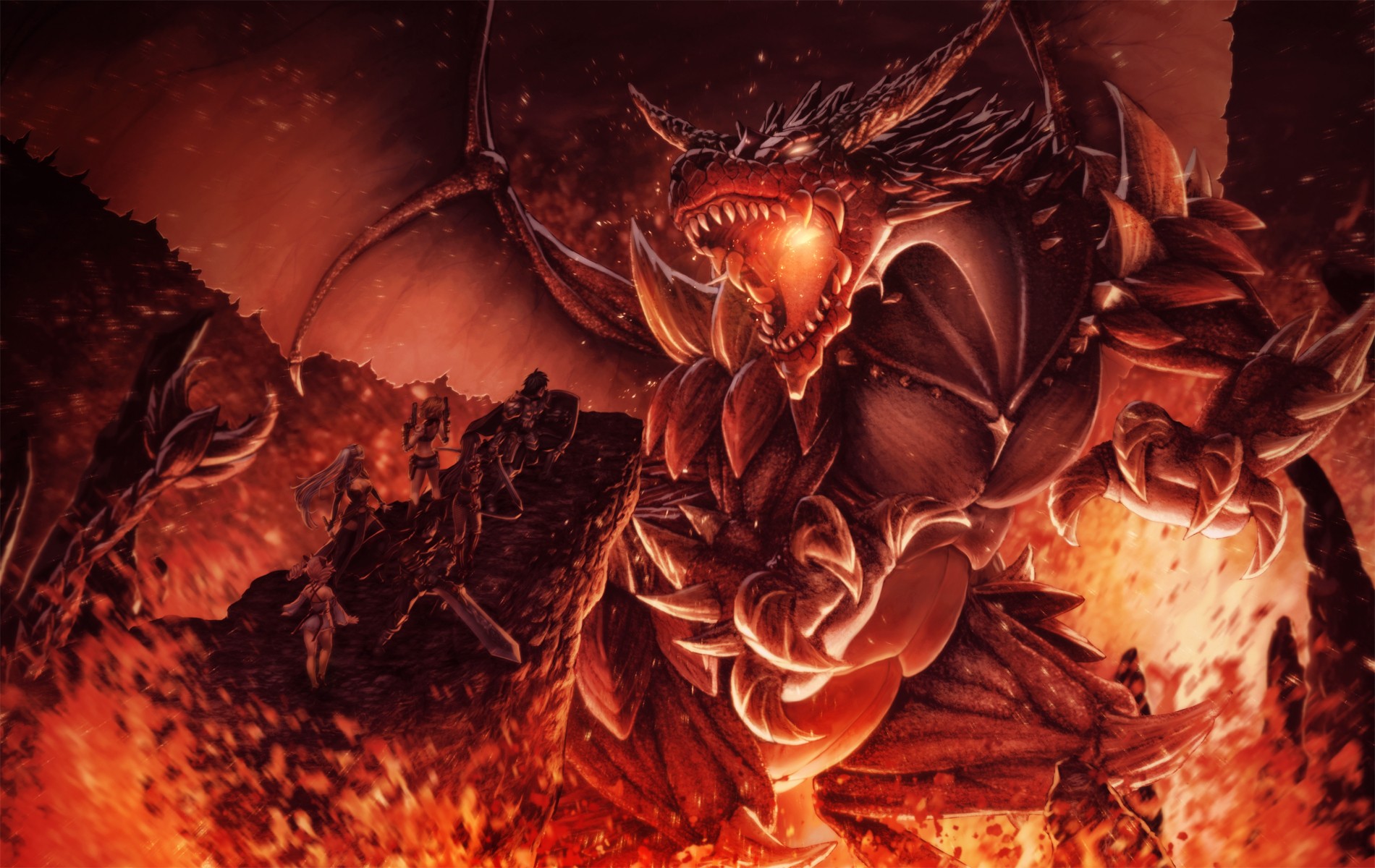 Anime 1900x1200 original characters dragon fantasy art fire creature