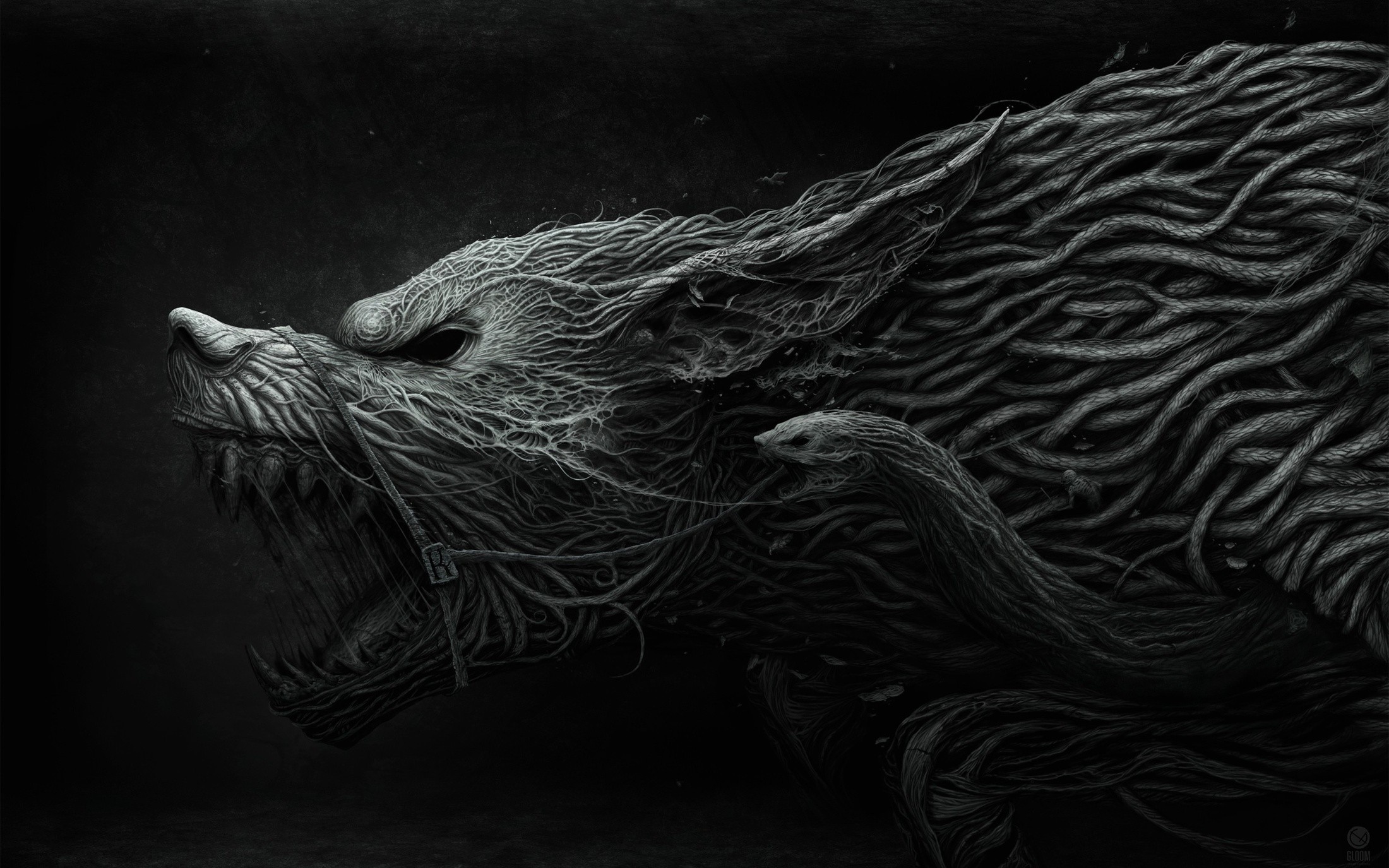 General 2200x1375 dark creature snake wolf artwork fantasy art monochrome
