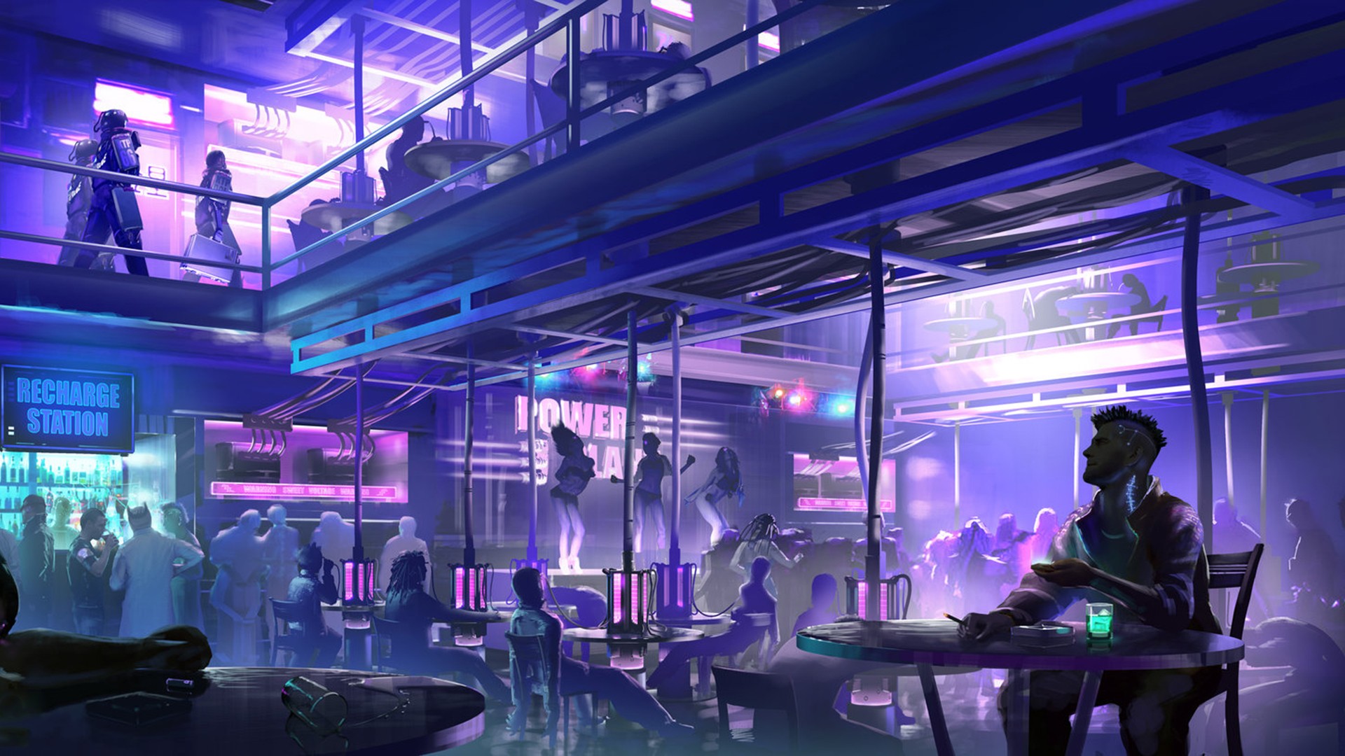 General 1920x1080 digital art clubs artwork futuristic science fiction purple cyberpunk