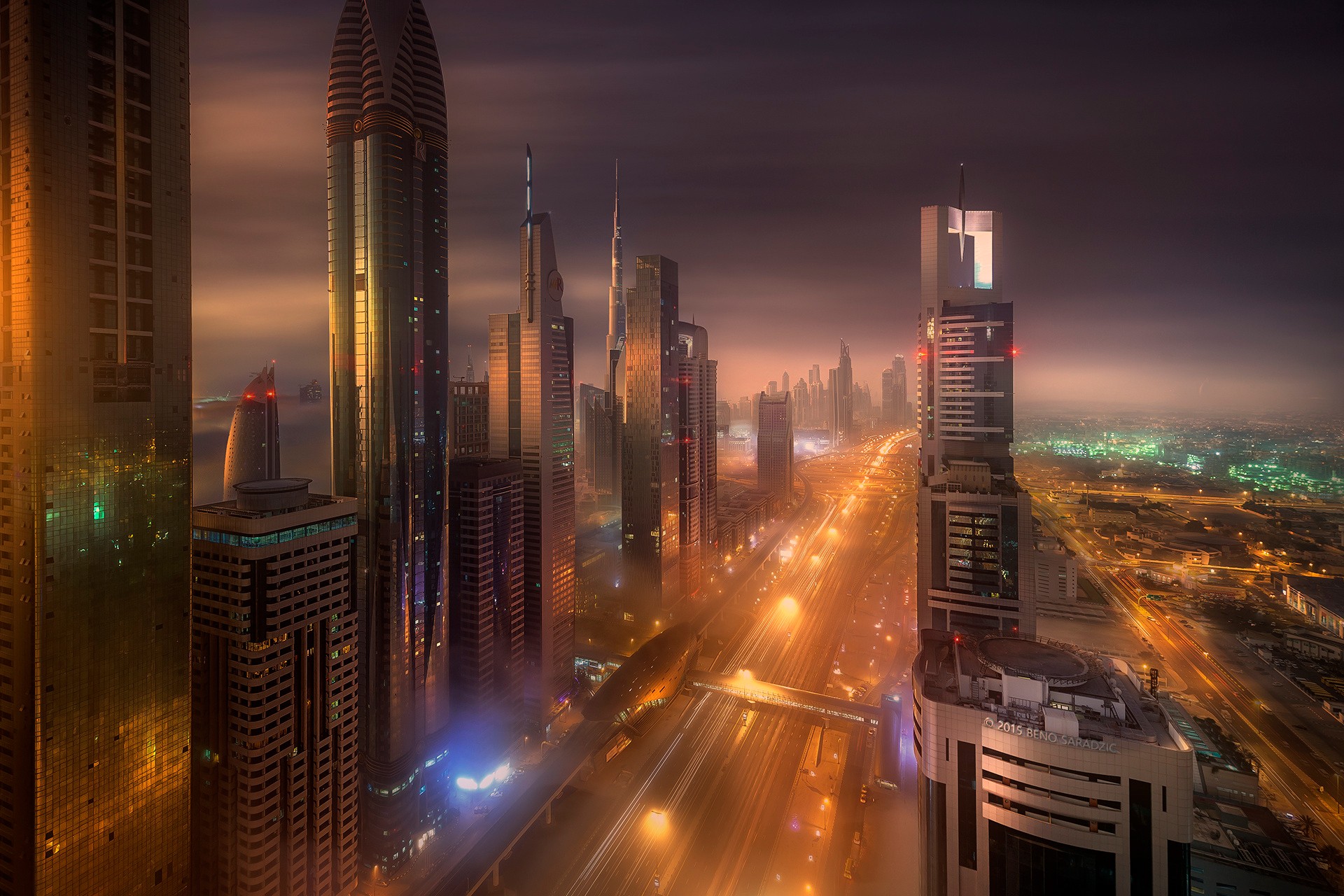 General 1920x1280 city road mist Dubai skyscraper long exposure city lights cityscape low light