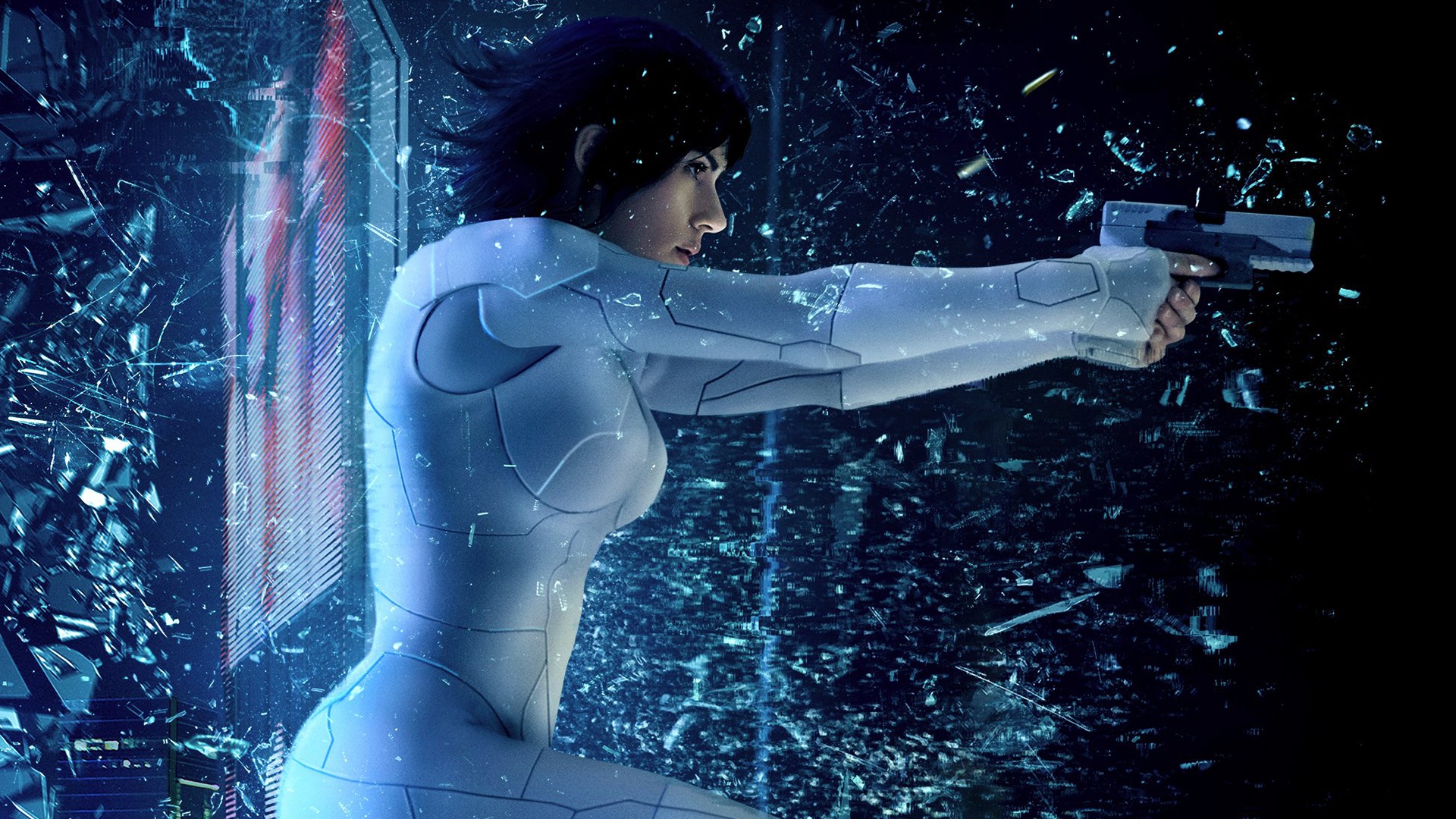 General 1920x1080 movies Ghost in the Shell Ghost in the Shell (Movie) Scarlett Johansson Kusanagi Motoko gun side view profile American women actress