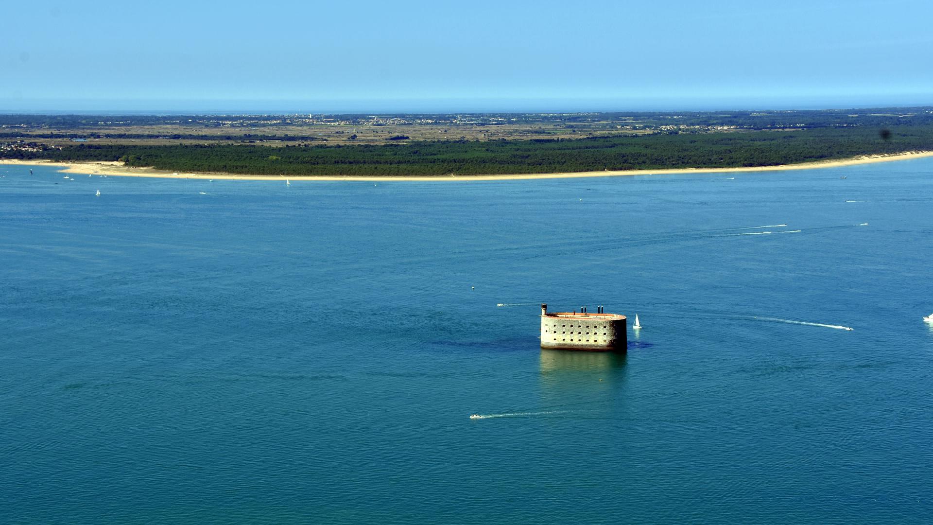 General 1920x1080 architecture abandoned fort fortress sea island Fort Boyard France ship coast aerial view forest