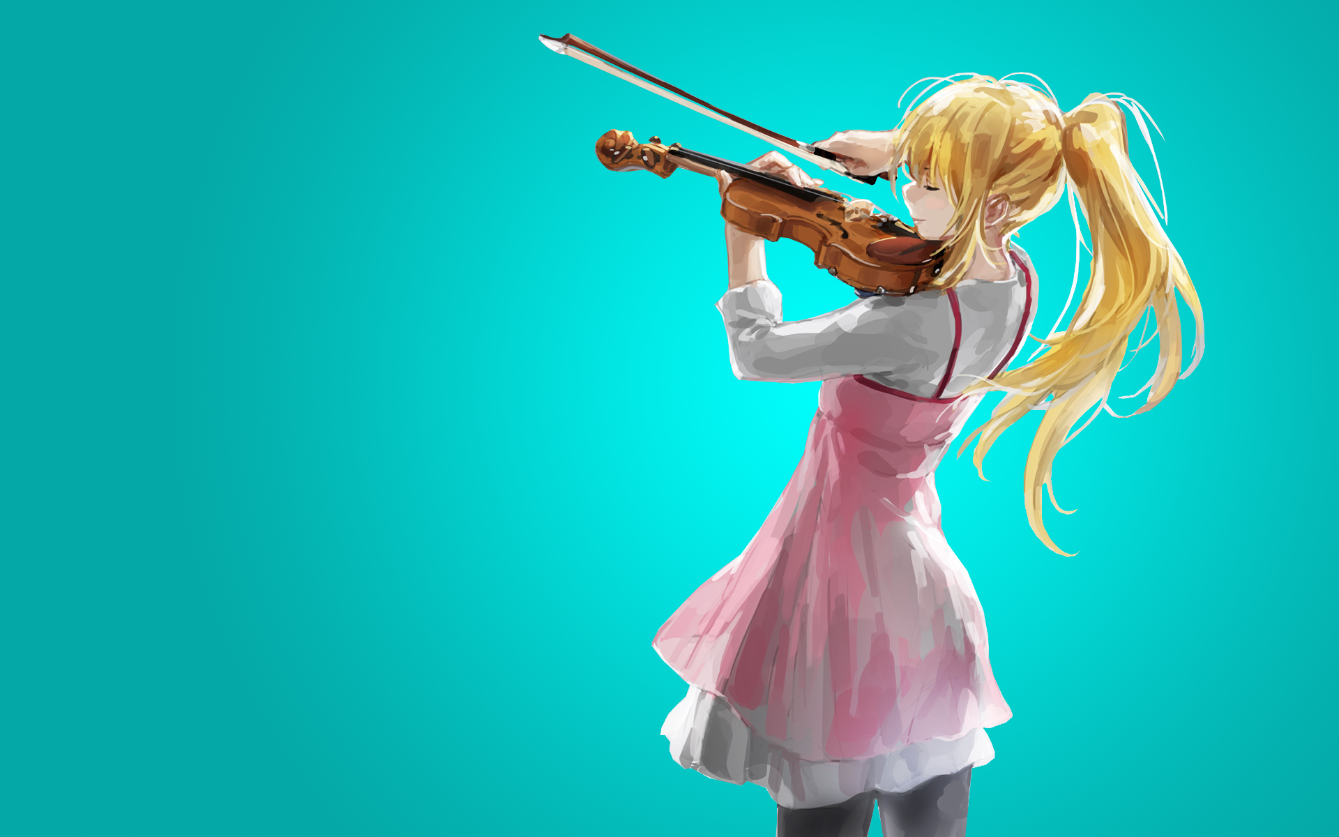 Anime 1920x1200 Shigatsu wa Kimi no Uso anime girls Miyazono Kaori anime violin cyan cyan background