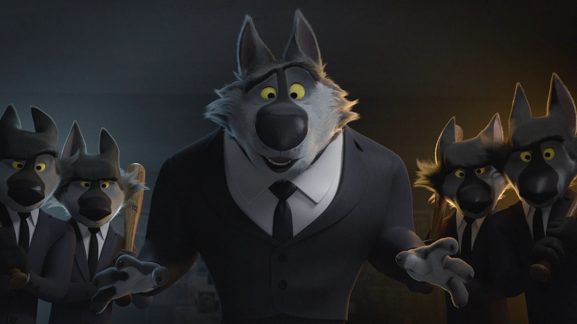 General 1920x1080 Rock Dog Anthro animals wolf CGI cartoon movies clothing suits tie baseball bat gangster screen shot