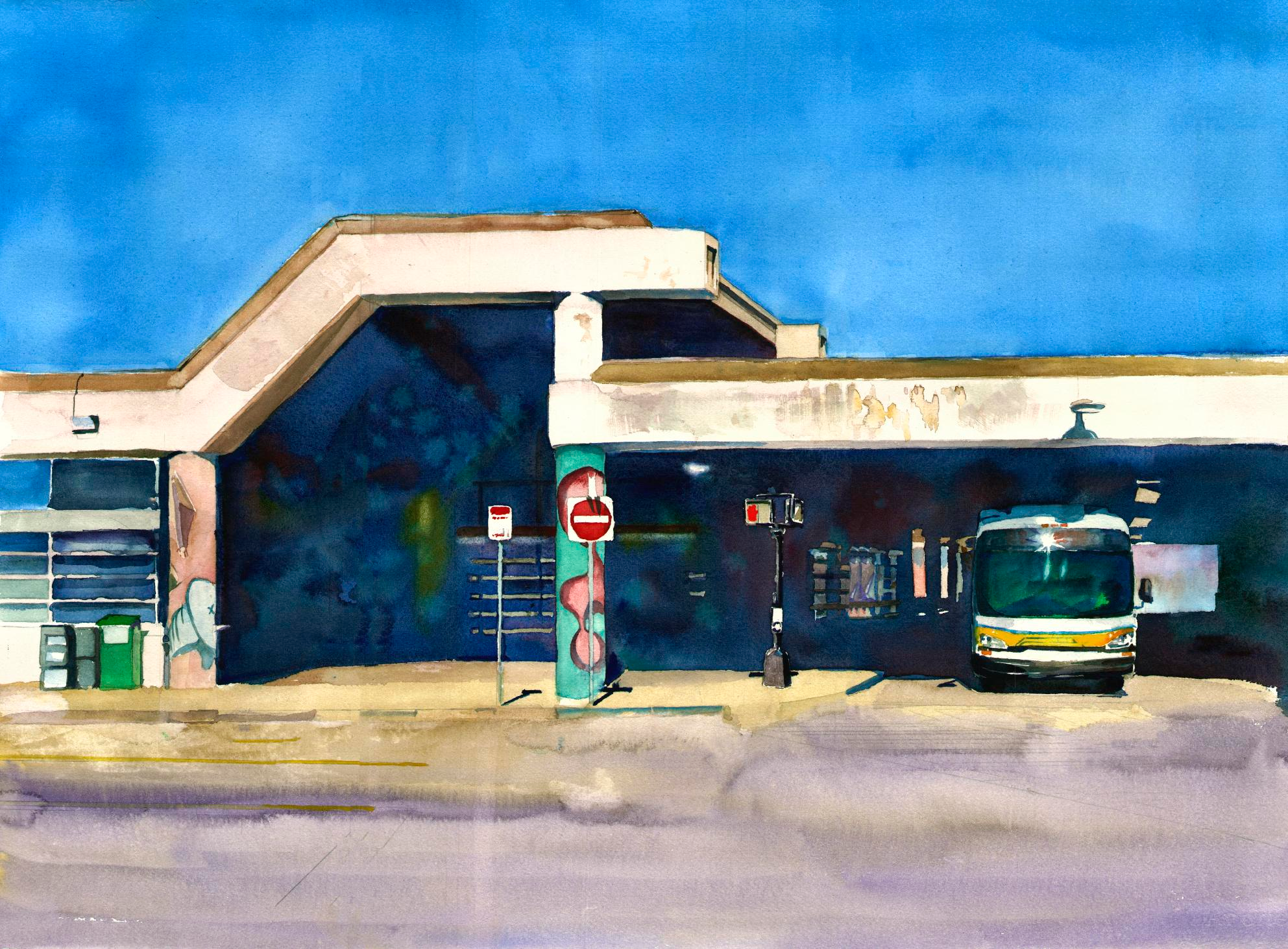 General 1985x1463 watercolor traditional art building digital art outdoors road sign buses