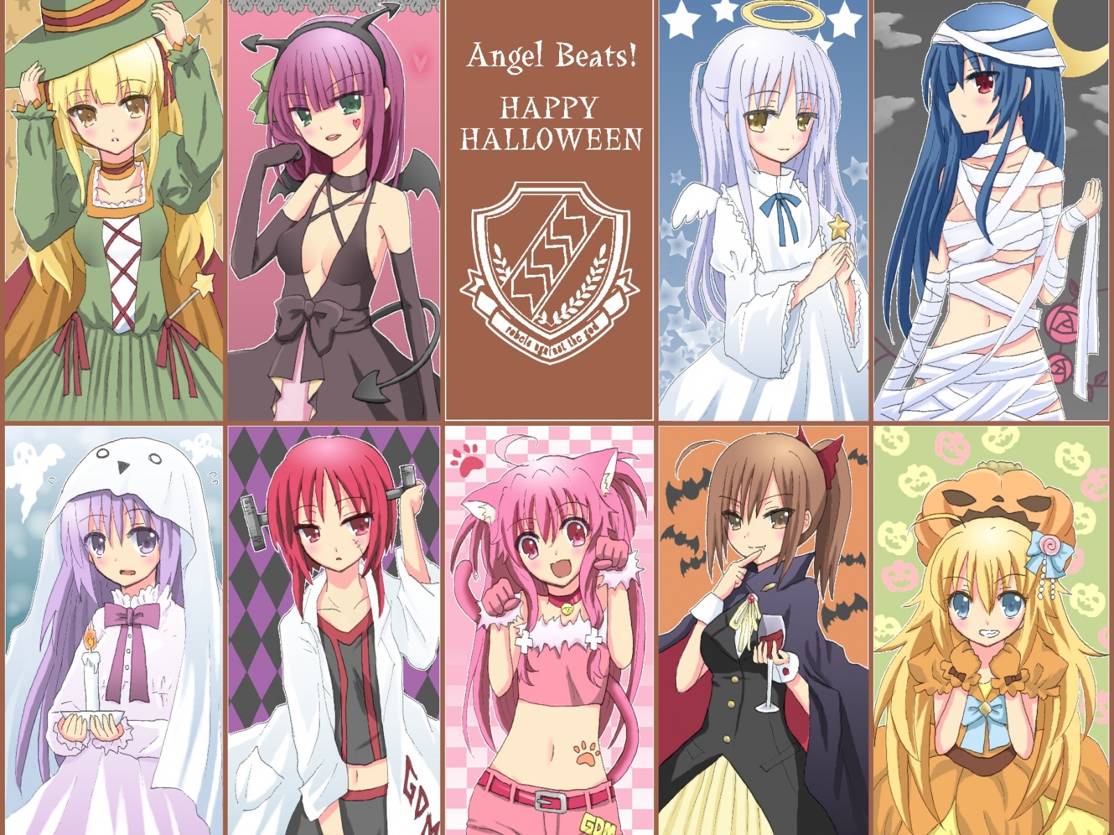 Anime 1600x1200 Angel Beats! anime girls Tachibana Kanade Yui (Angel Beats!) Nakamura Yuri Eri Shiina collage