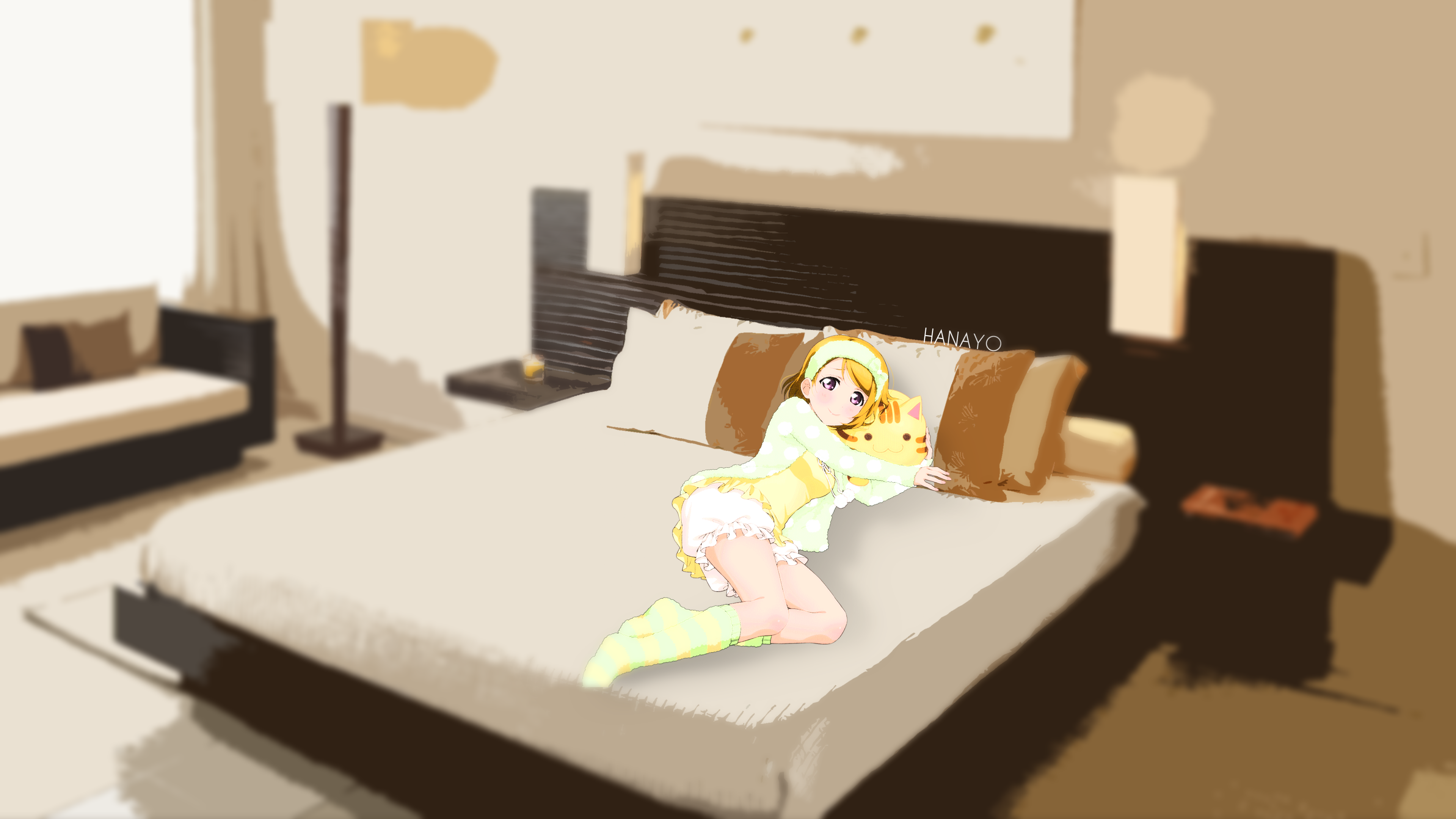 Anime 3840x2160 Koizumi Hanayo blurred bed anime girls anime lying down in bed blonde