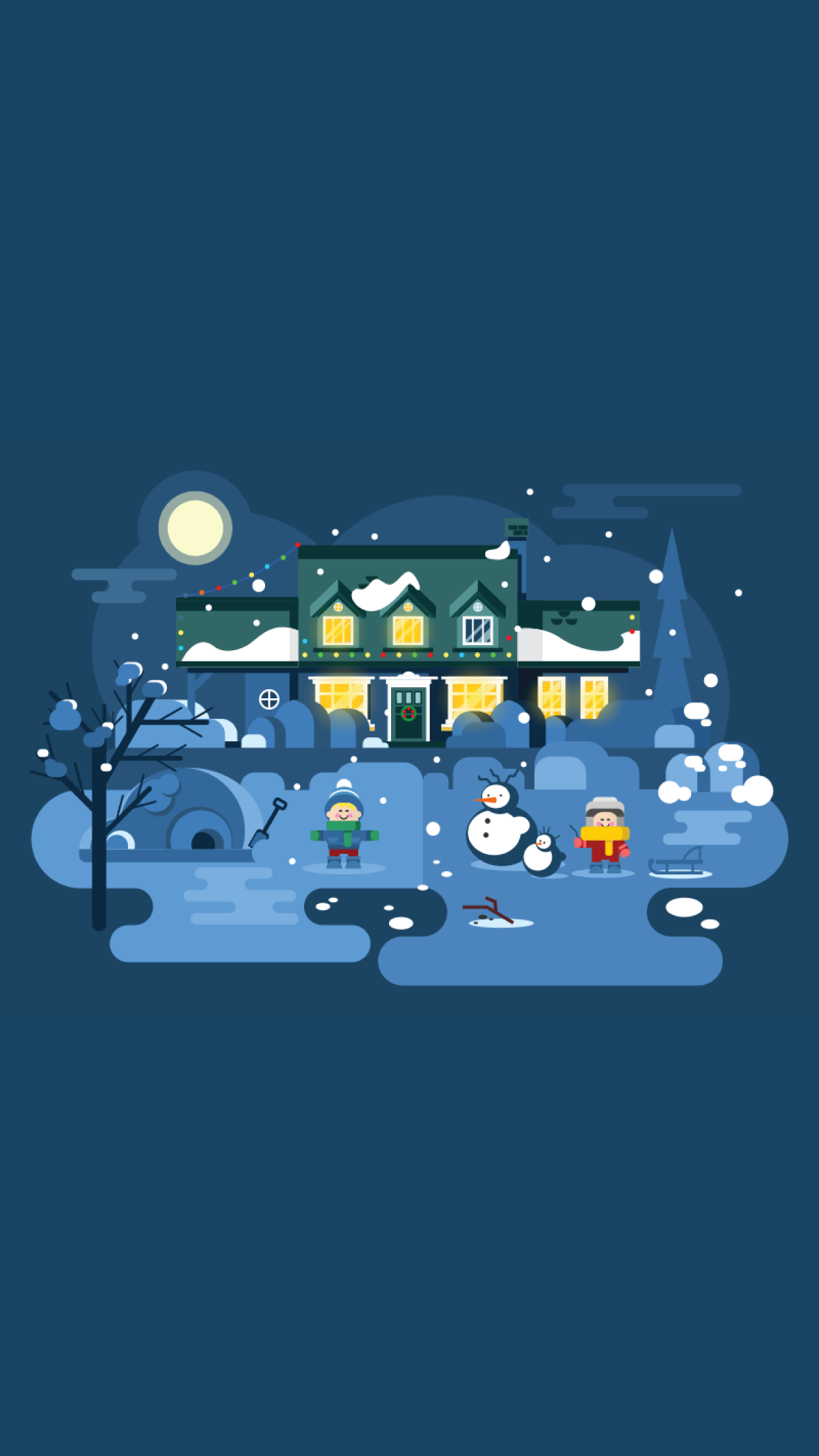 General 1242x2208 winter minimalism artwork night house children night sky blue background