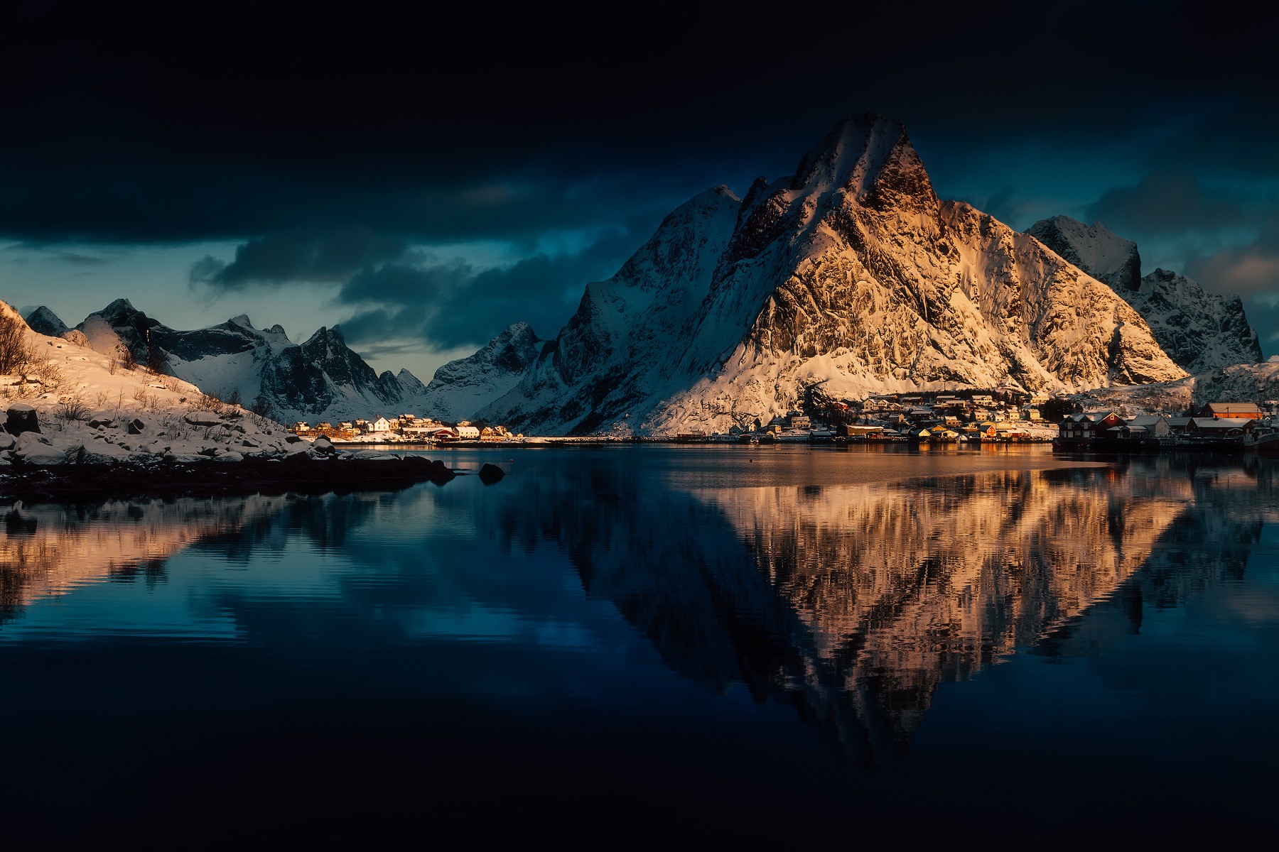 General 1800x1200 mountains Lofoten Norway nature dark reflection water nordic landscapes landscape