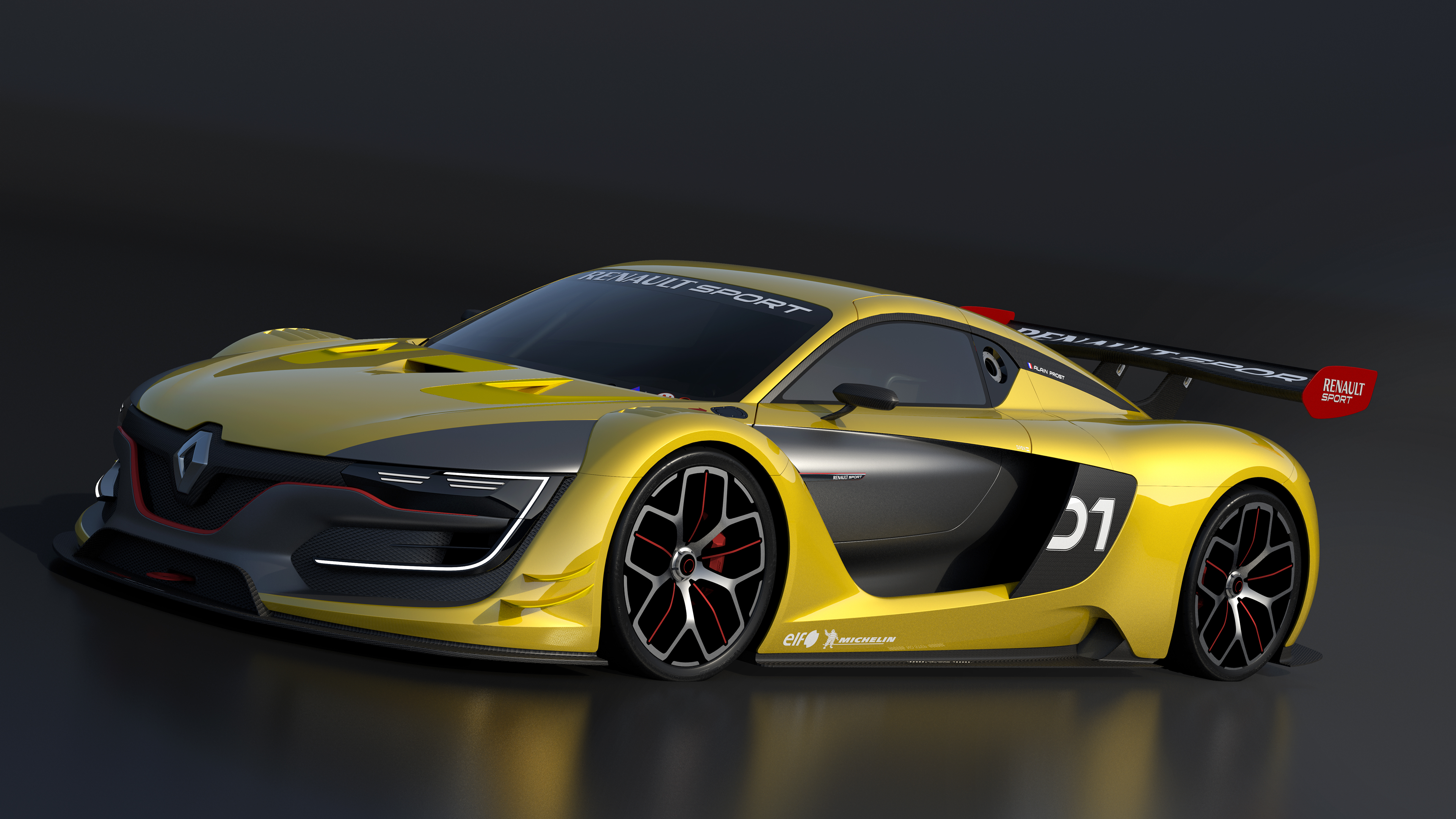 General 3840x2160 Renault Sport R.S. 01 car vehicle race cars simple background yellow cars Renault dark background French Cars concept cars