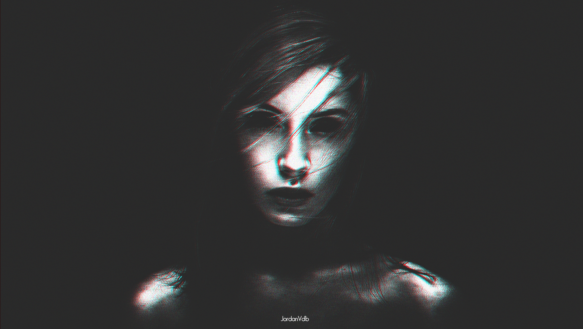 General 2041x1152 horror model women face digital art hair in face portrait dark background