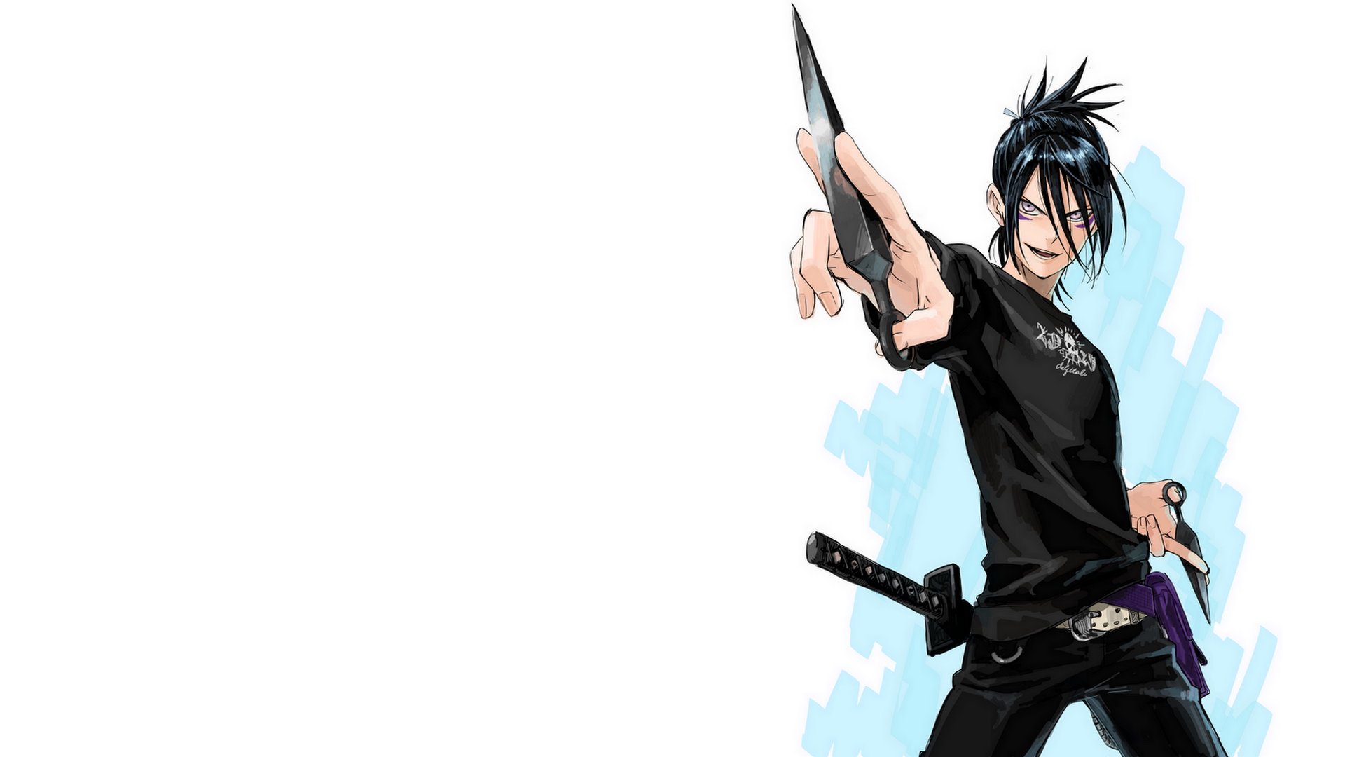 Anime 1920x1080 One-Punch Man Sonic (One Punch Man) anime boys simple background white background anime weapon sword black hair black t-shirt T-shirt hair in face