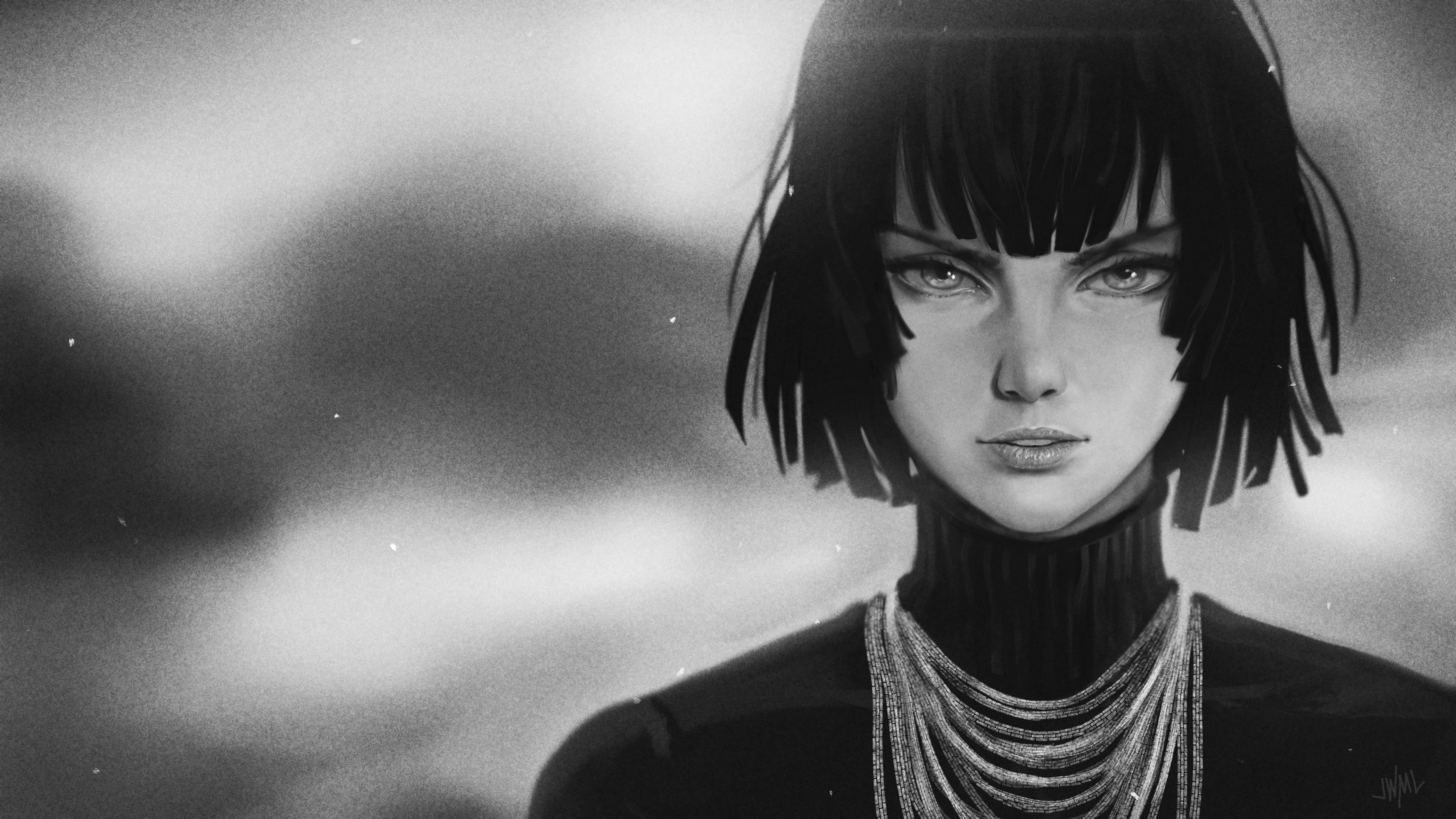 Anime 4544x2556 One-Punch Man Fubuki Blizzard of hell  anime girls monochrome face looking at viewer women portrait anime