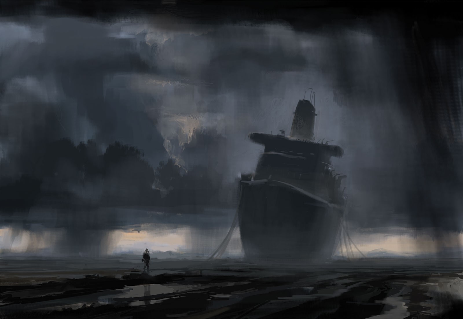 General 1600x1103 clouds alone rain artwork water abandoned shipwreck wreck