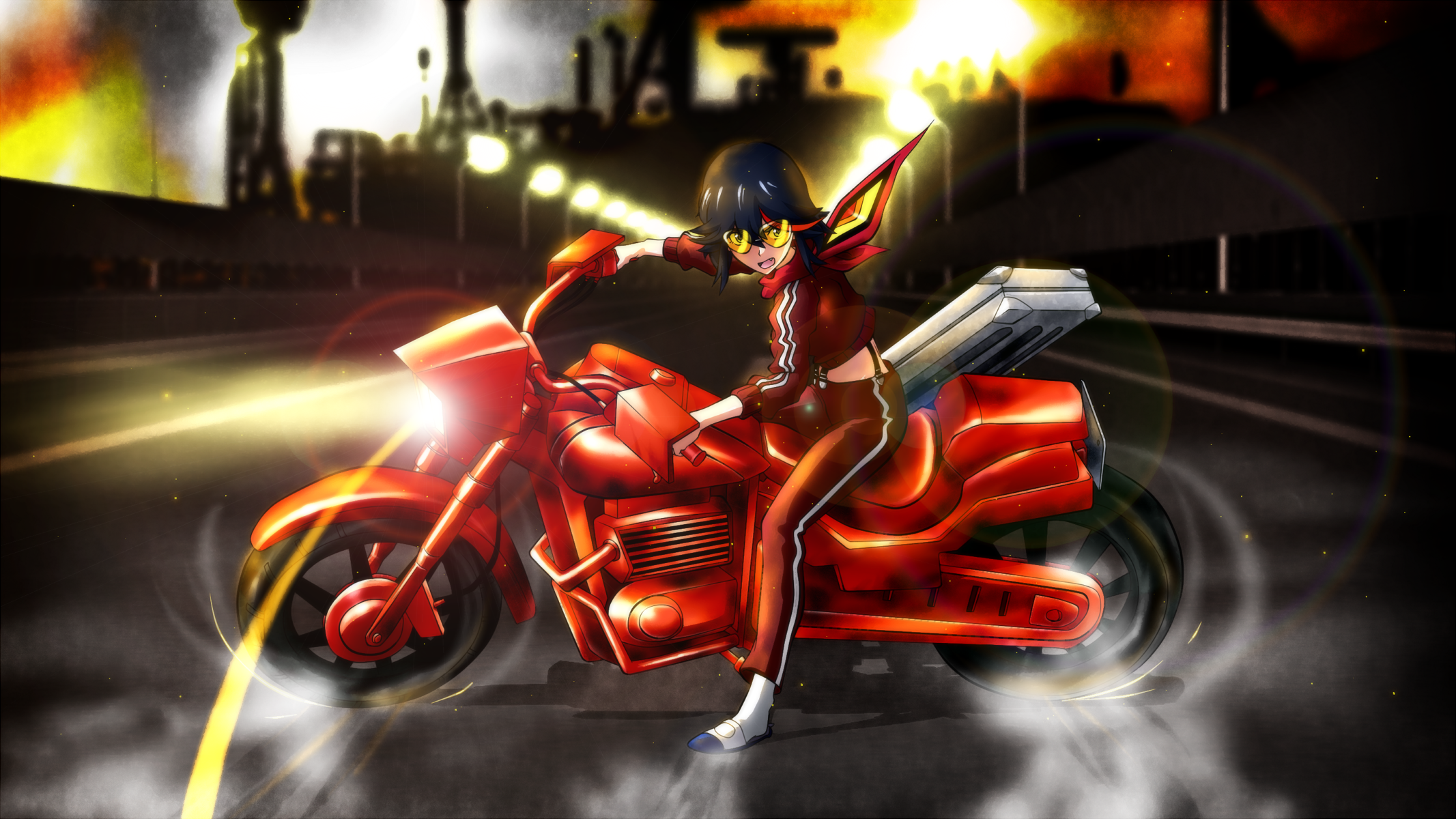 Anime 2133x1200 Kill la Kill Matoi Ryuuko anime girls motorcycle vehicle anime Red Motorcycles women with motorcycles