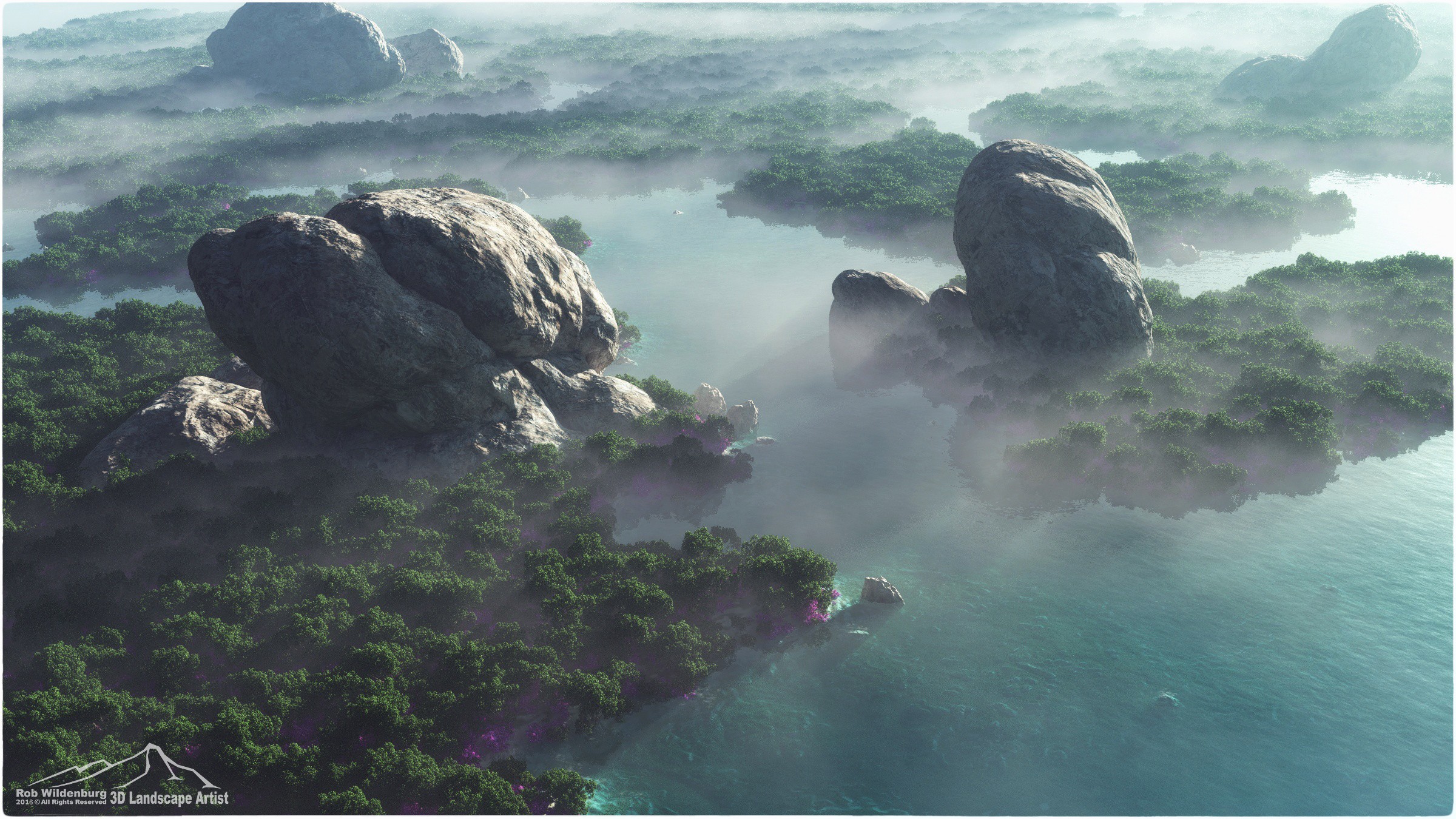 General 2400x1350 digital art CGI nature landscape rocks