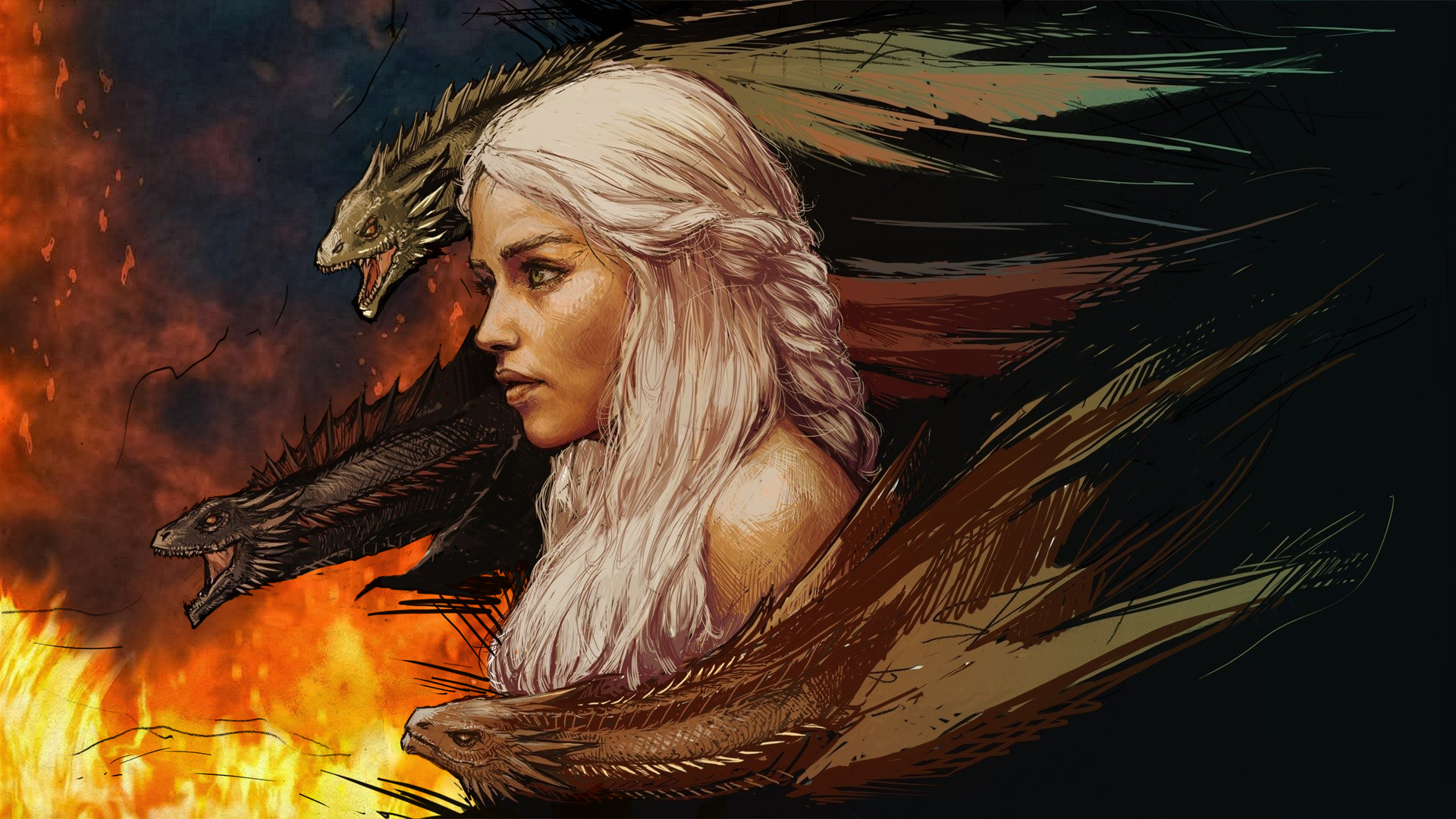 People 1920x1080 Game of Thrones Daenerys Targaryen dragon fire TV series women