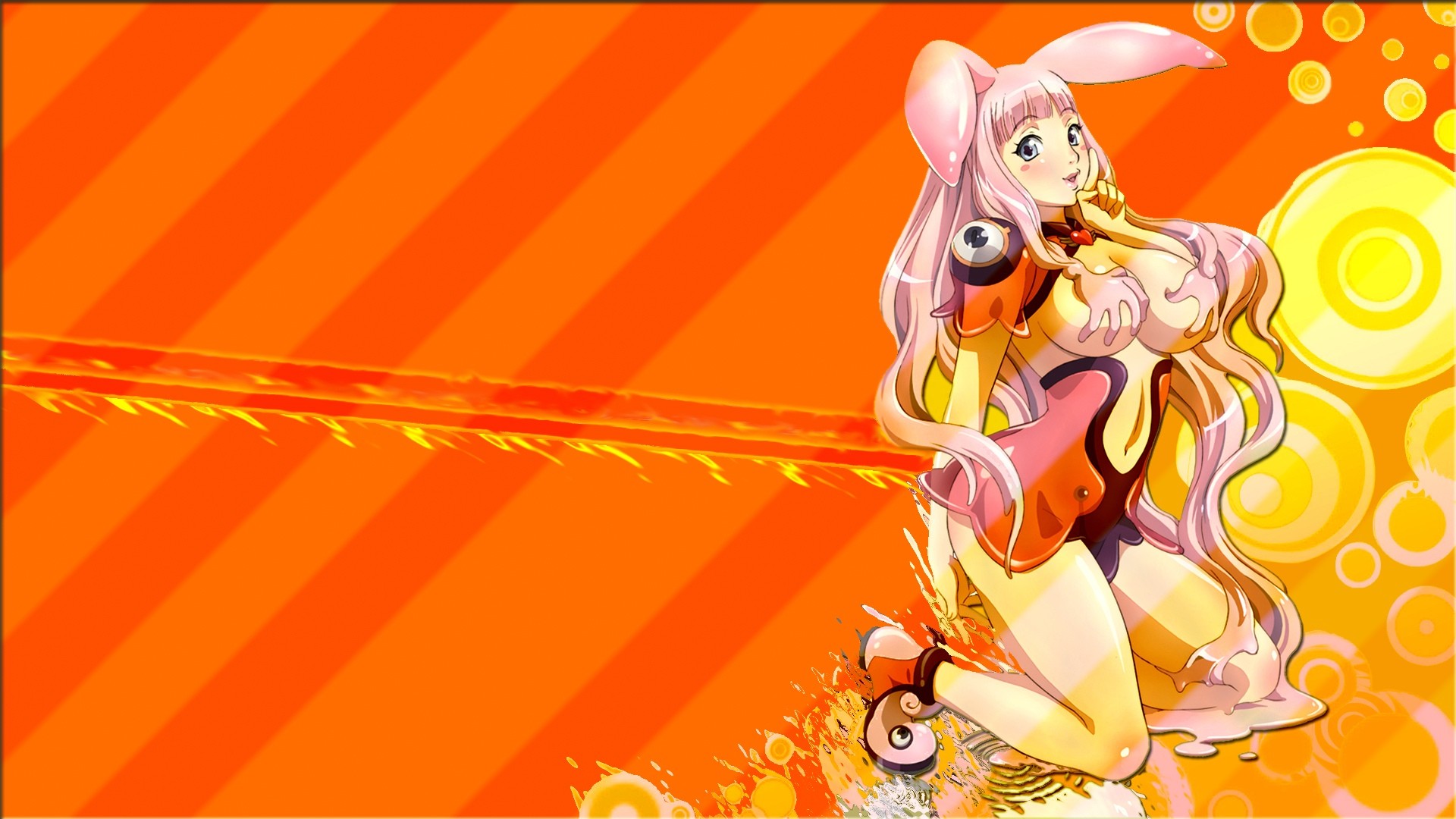 Anime 1920x1080 anime girls Queen's Blade monster girl pink hair holding boobs Melona (Queen's Blade) bright