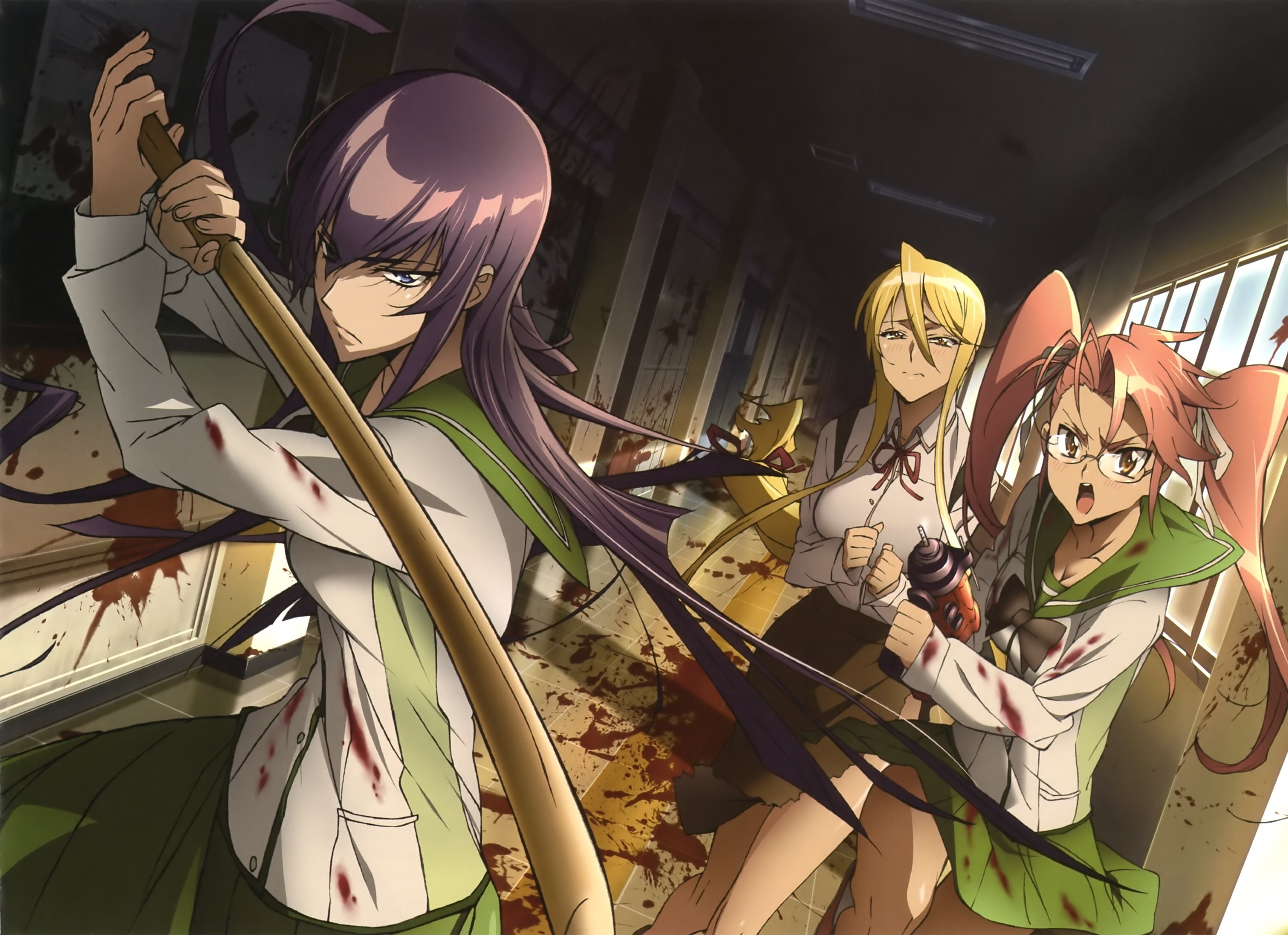Anime 3291x2388 anime girls Highschool of the Dead Busujima Saeko Marikawa Shizuka Takagi Saya blood
