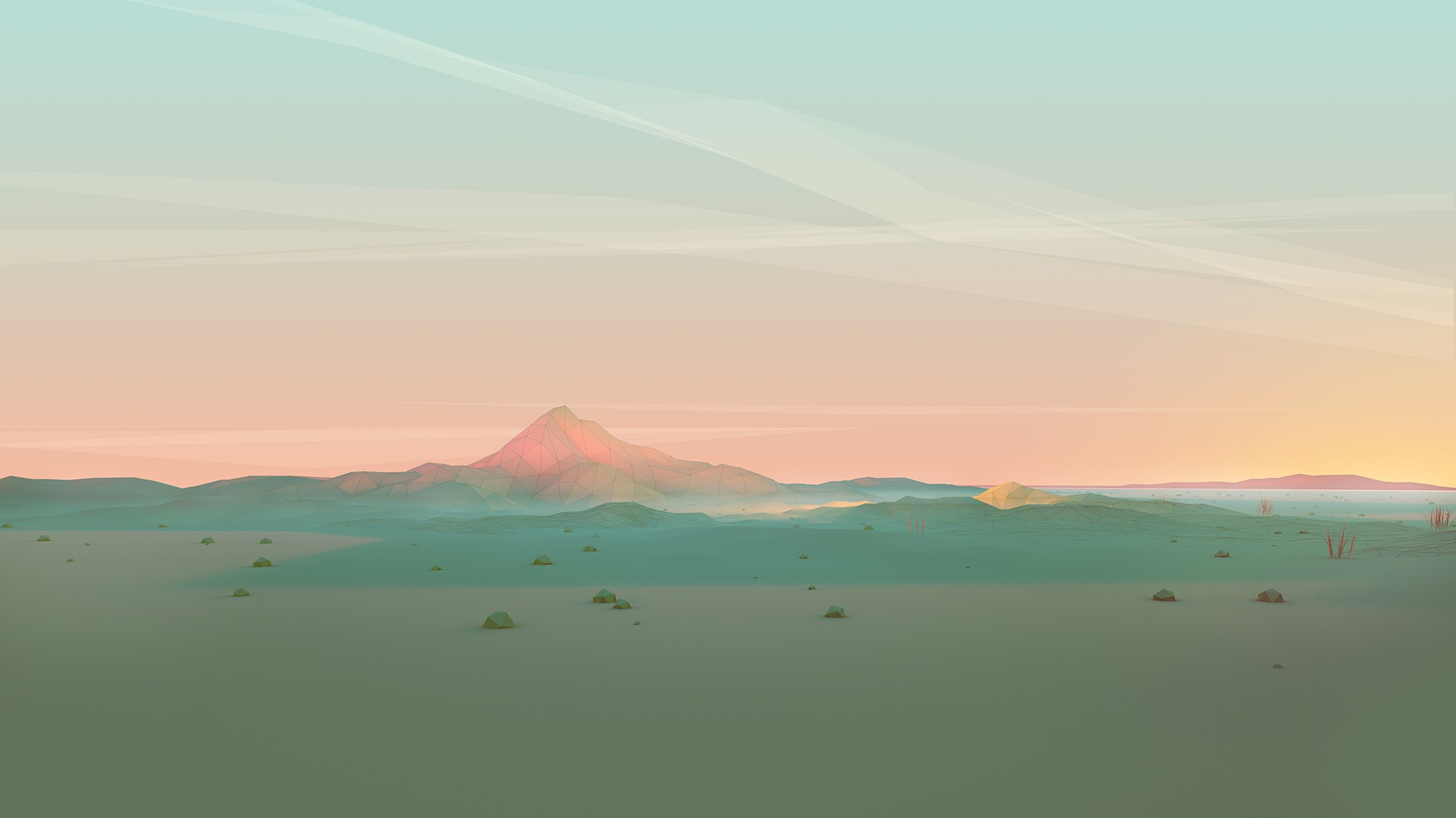 General 1920x1080 sunset mountains digital art low poly