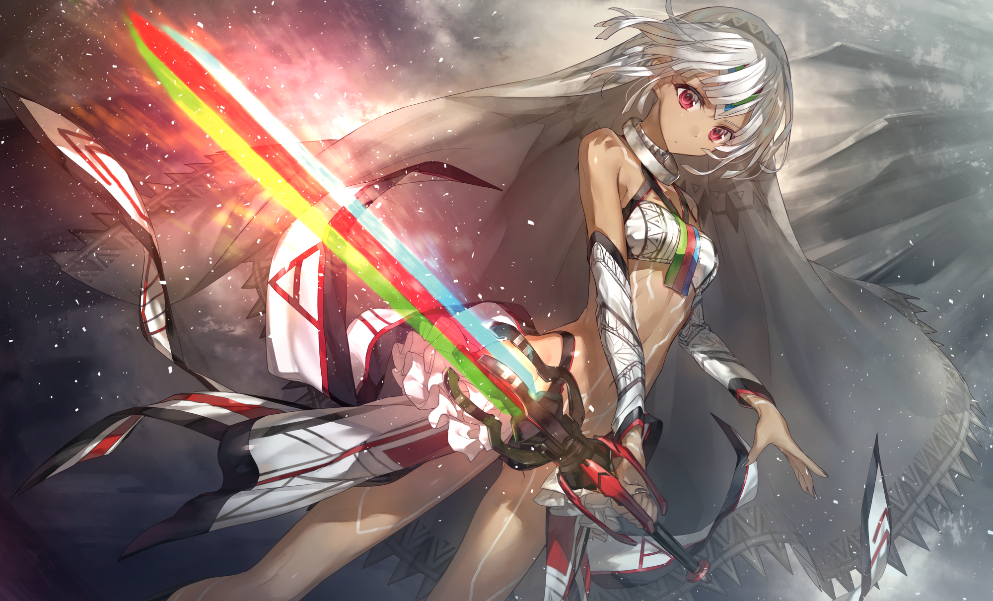 Anime 2000x1210 anime anime girls Fate/Extra sword weapon short hair gray hair red eyes Fate series Altera (Fate)