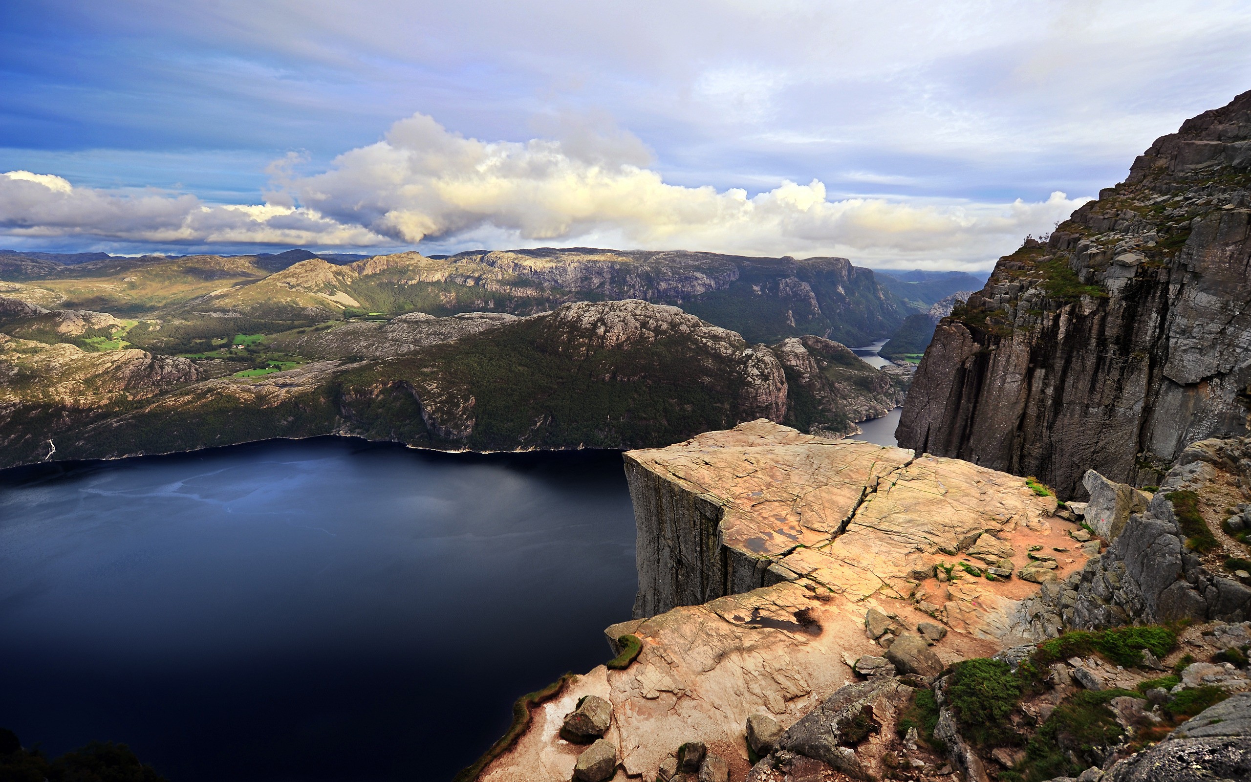 General 2560x1600 Norway fjord nature rocks landscape cliff lake sky Preikestolen