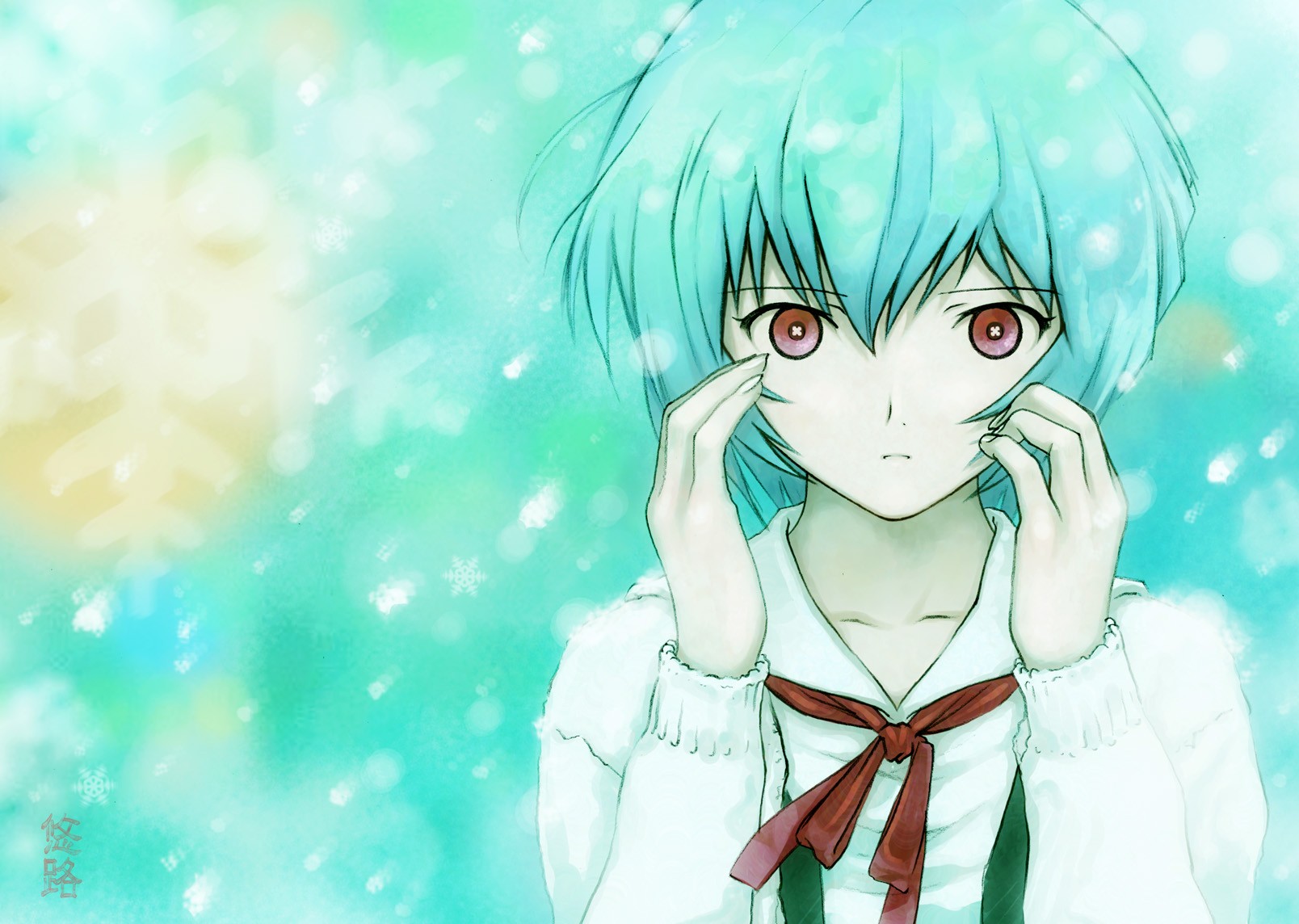 Anime 1608x1144 anime Neon Genesis Evangelion Ayanami Rei turquoise turquoise hair cyan