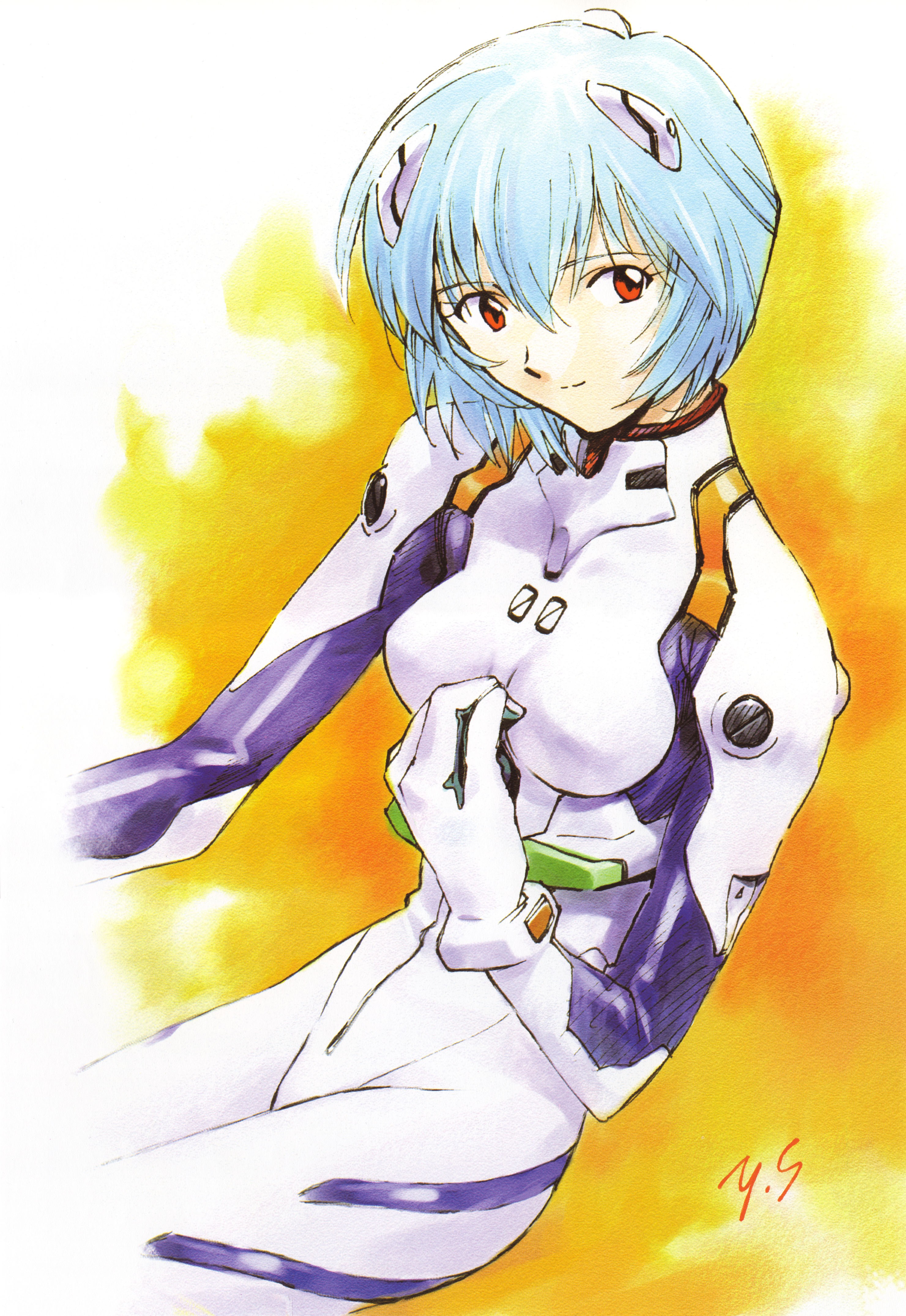 Anime 2961x4300 anime Neon Genesis Evangelion red eyes blue hair Ayanami Rei