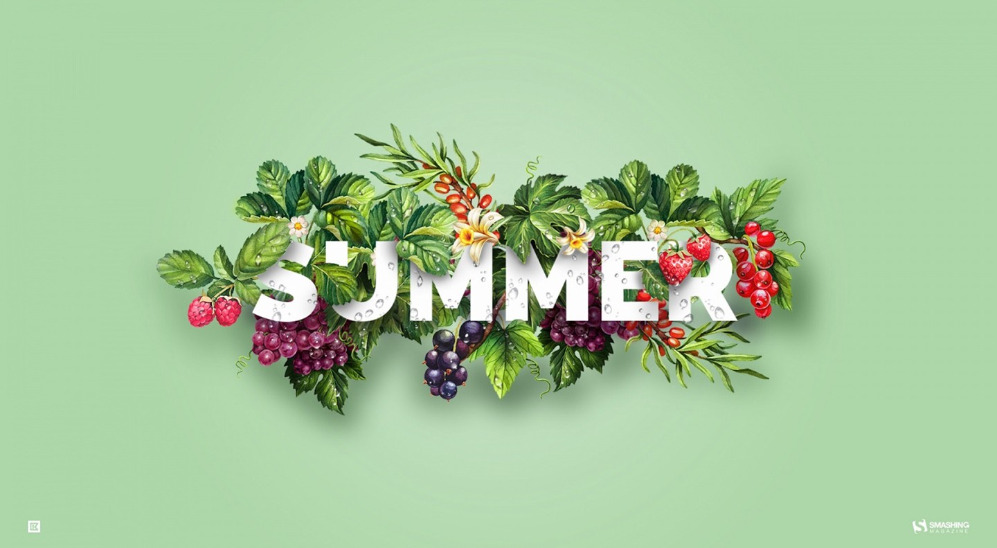 General 1440x792 summer typography green background simple background digital art plants food fruit berries leaves