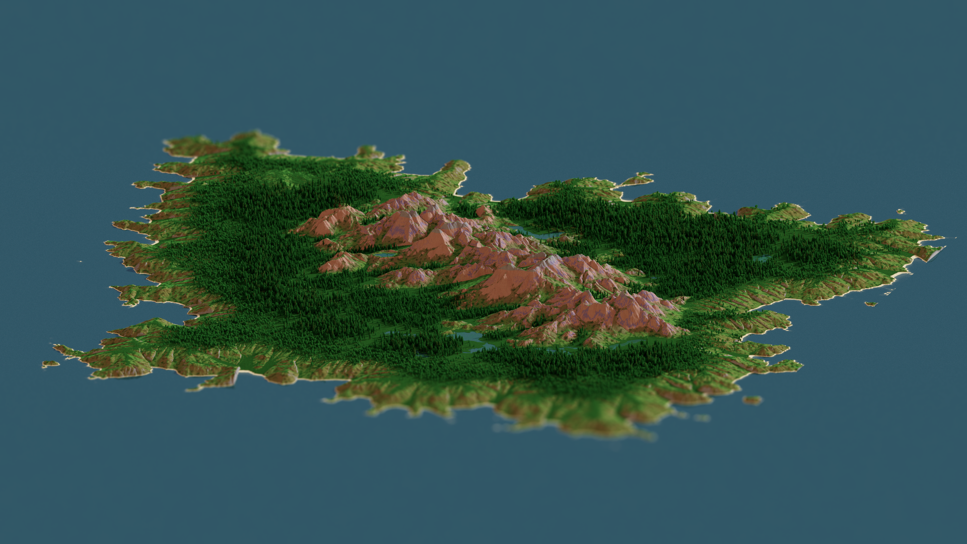 General 1920x1080 Minecraft CGI Chunky island mountains forest sea lake video games PC gaming