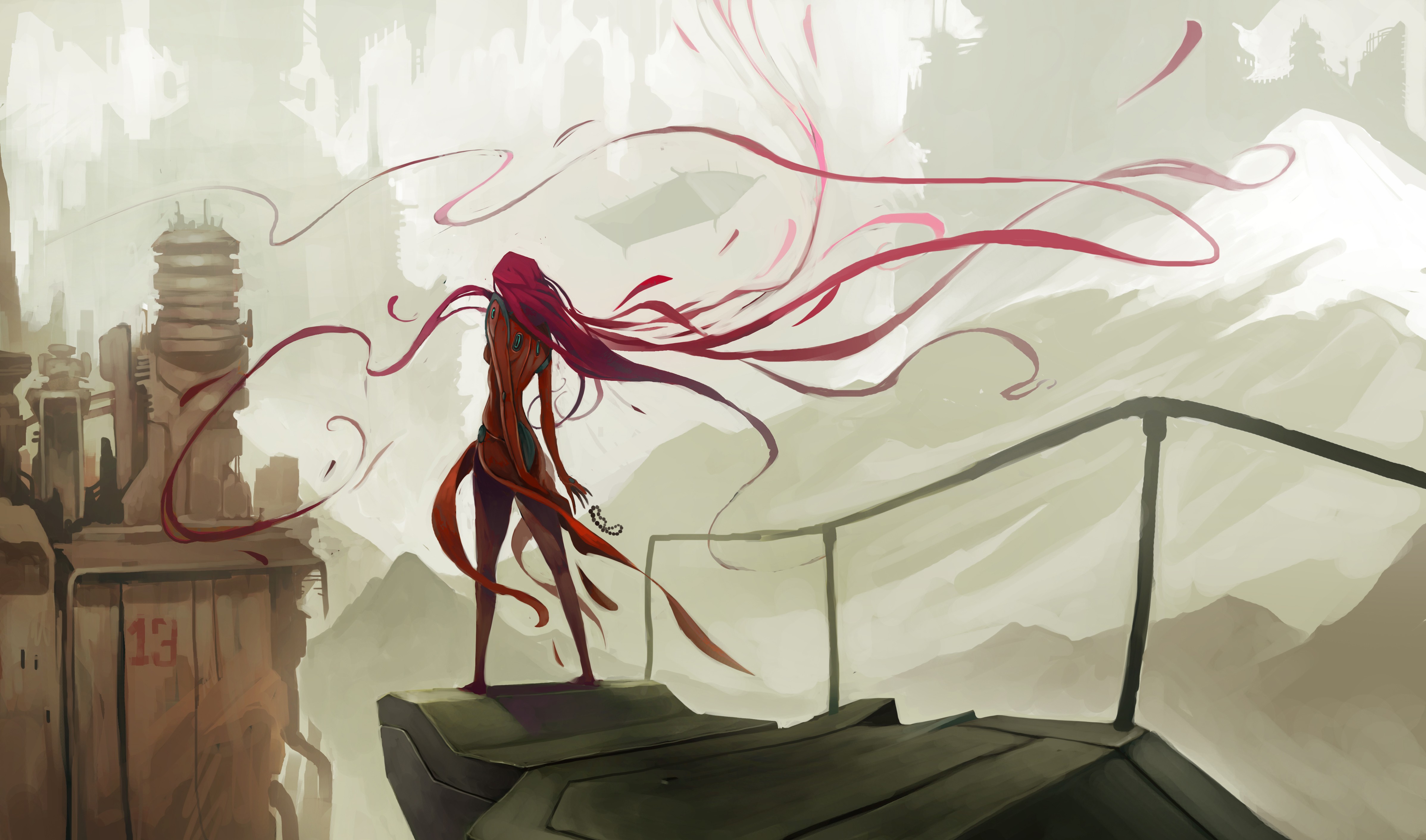 General 4791x2823 hair   fictional artwork red women long hair standing science fiction futuristic redhead