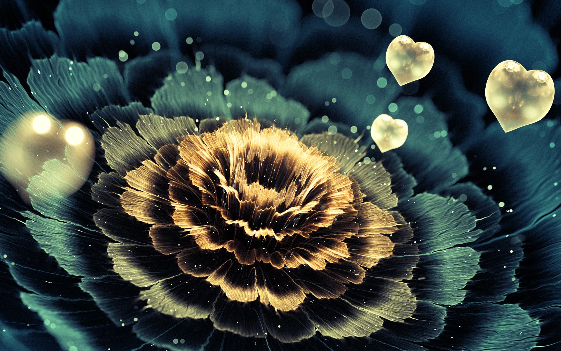 General 1920x1200 3D fractal fractal heart flowers petals love digital art