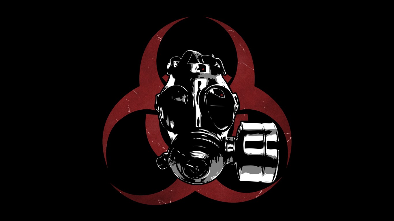 General 1366x768 gas masks biohazard minimalism black background artwork simple background Biohazard (Sign)