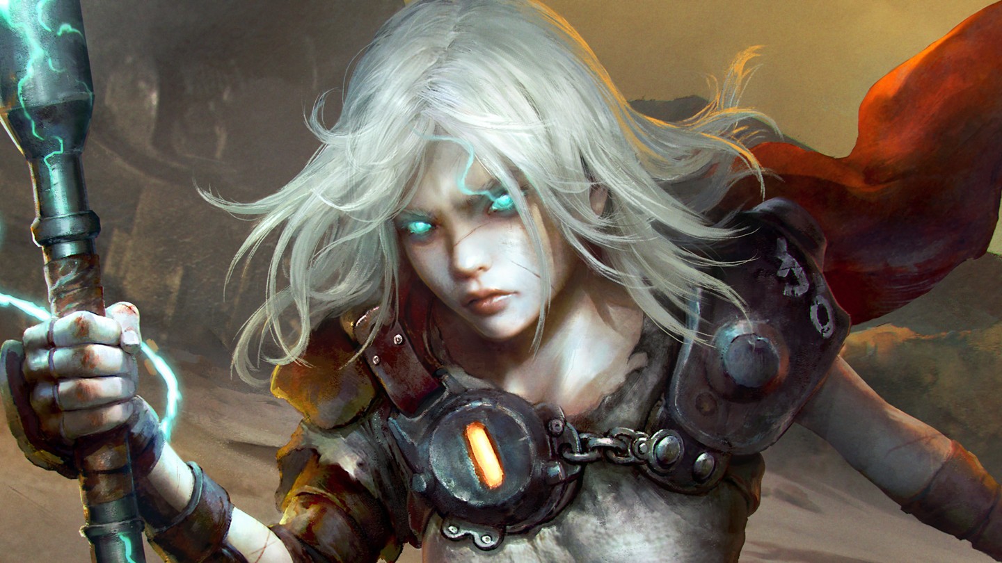 General 1440x810 fantasy art warrior magic white hair