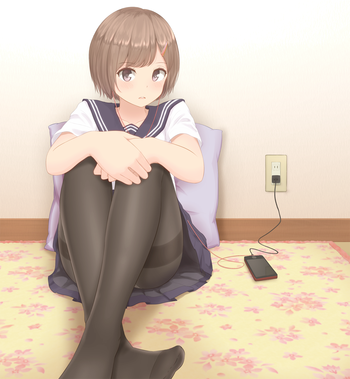Anime 1200x1300 anime anime girls school uniform stockings short hair brunette brown eyes smartphone original characters