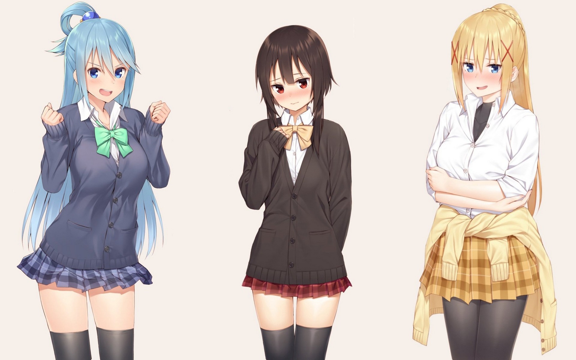 Anime 1920x1200 Kono Subarashii Sekai ni Shukufuku wo! Megumin (KonoSuba) Darkness (KonoSuba) Aqua (KonoSuba) anime girls school uniform