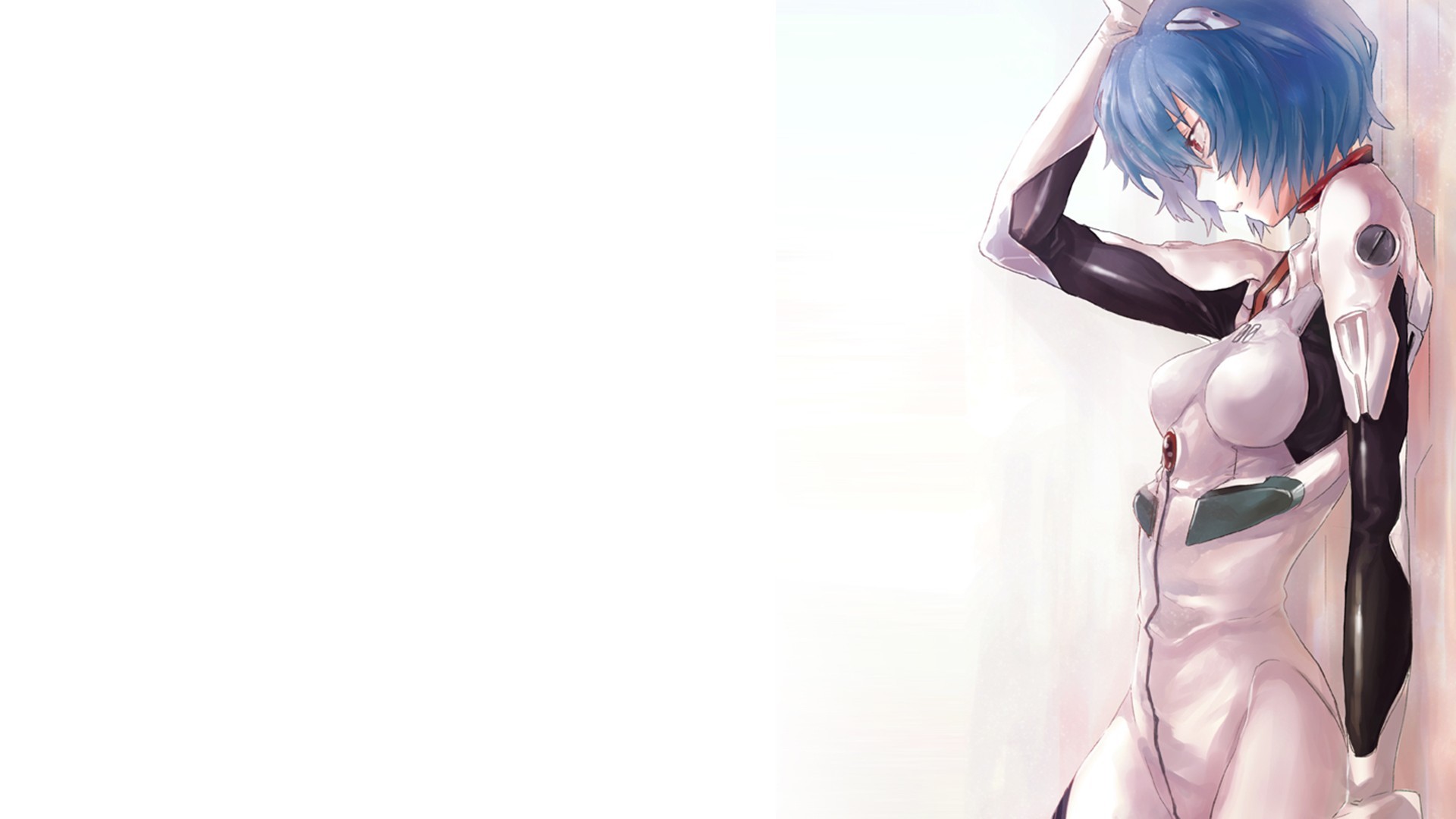 Anime 1920x1080 anime anime girls simple background Neon Genesis Evangelion blue hair Ayanami Rei red eyes