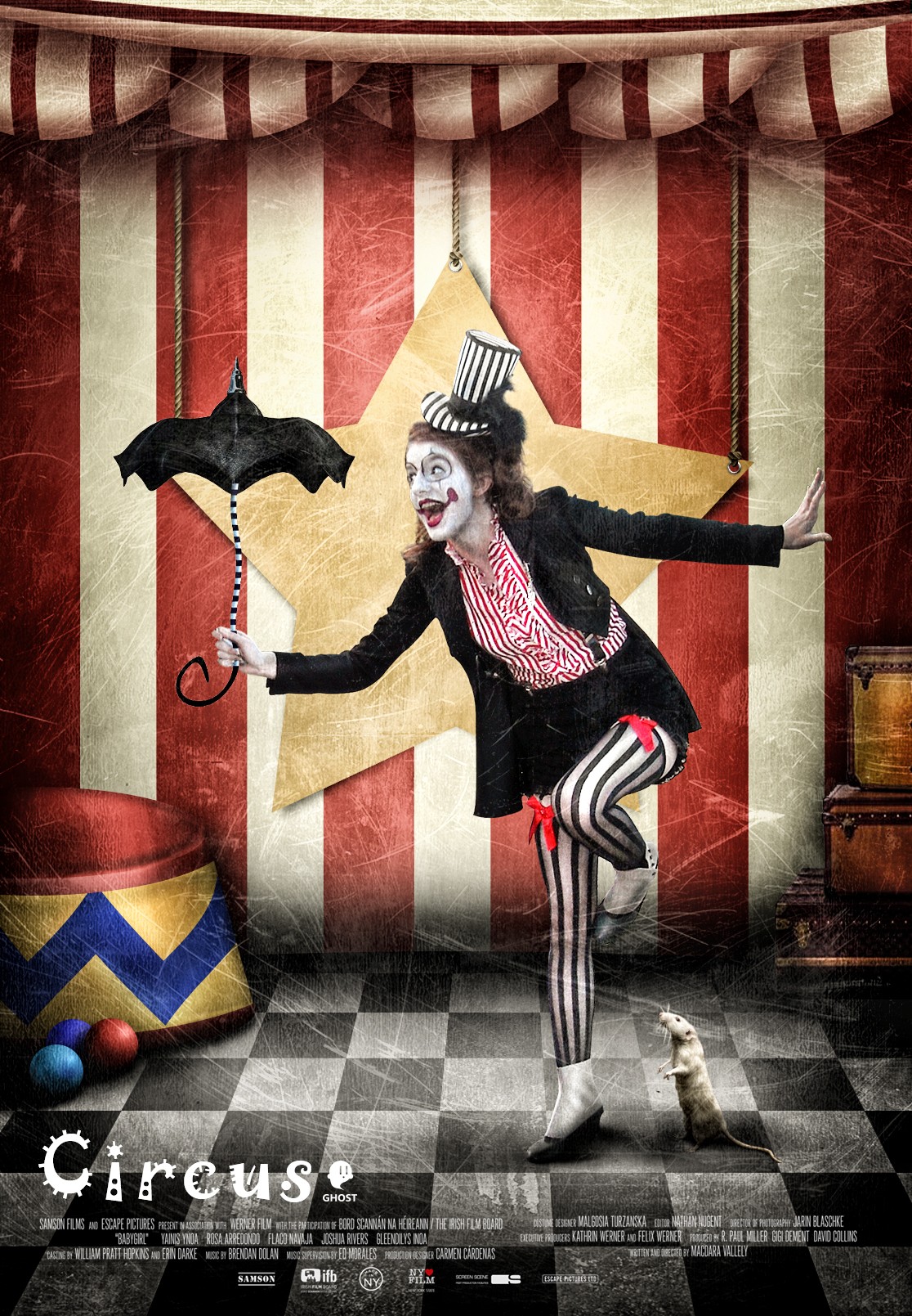 People 1116x1609 circus women clown umbrella rats funny hats hat women with hats stockings striped stockings face paint model open mouth happy